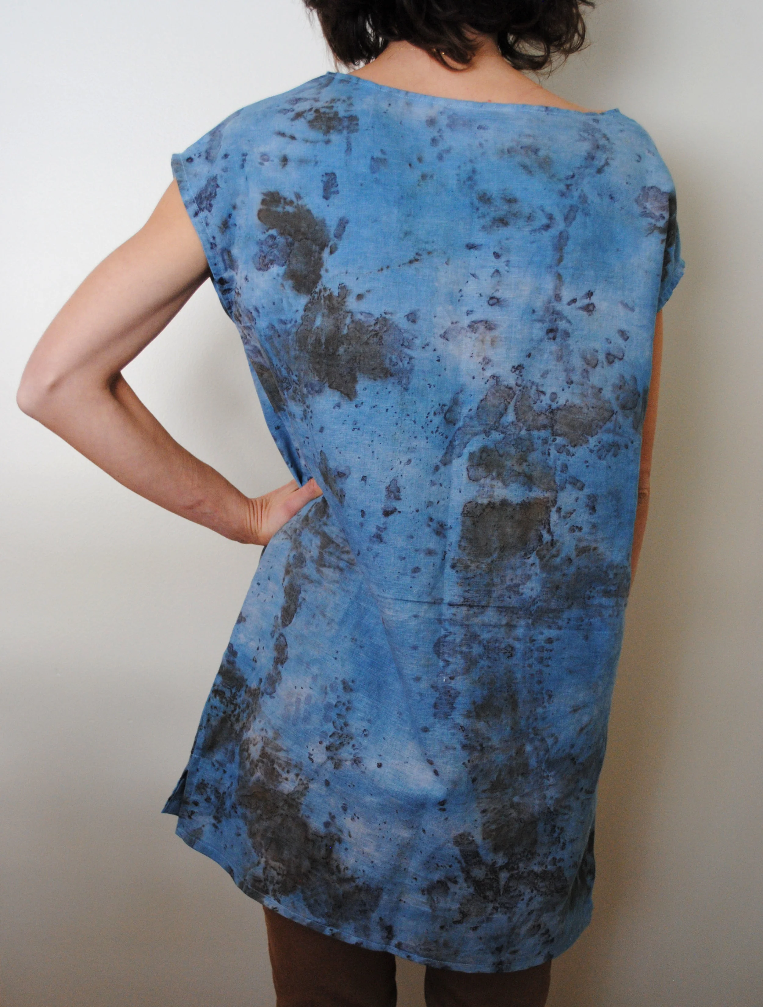 SKY | eco-print, iron and organic indigo | linen blend tunic