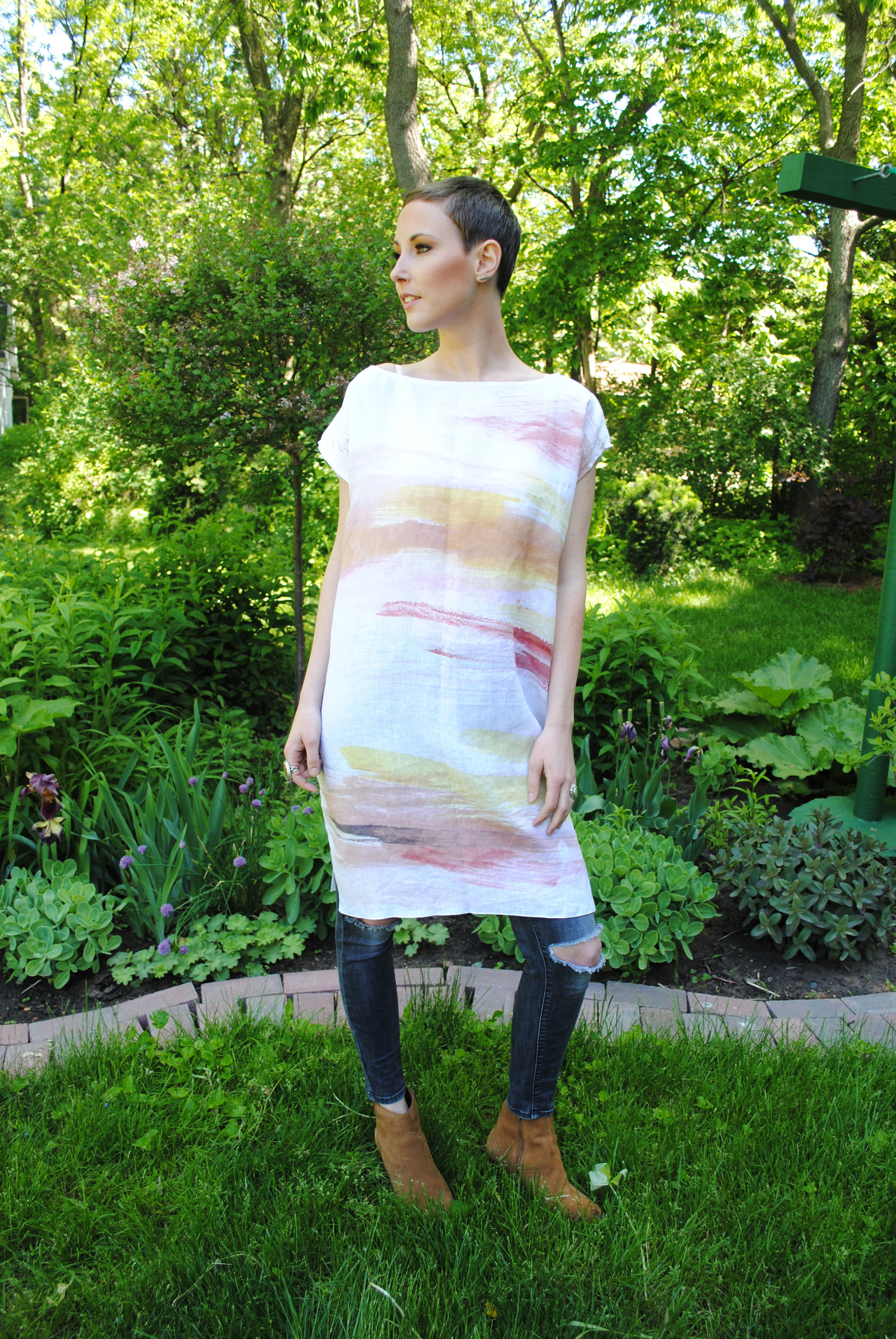 EVENING SKY | hand-painted organic linen dress