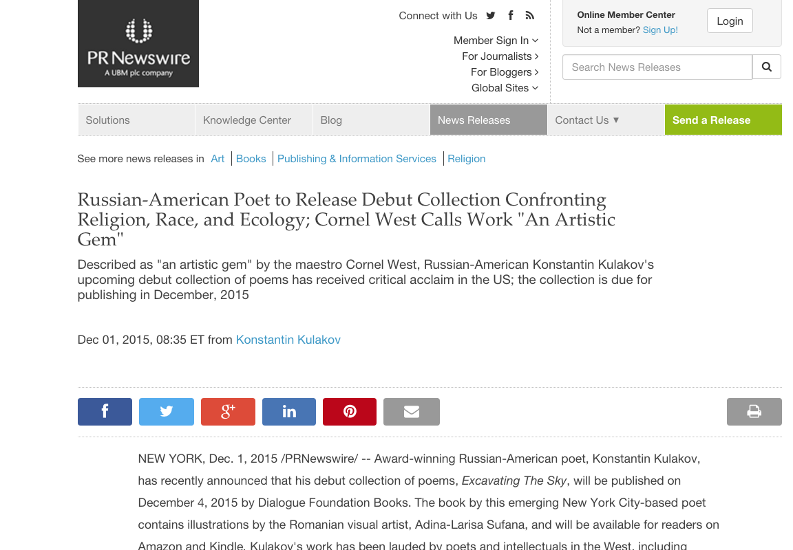 Russian-American Poet to Release Debut Collection Confronting Religion, Race, and Ecology; Cornel West Calls Work "An Artistic Gem"