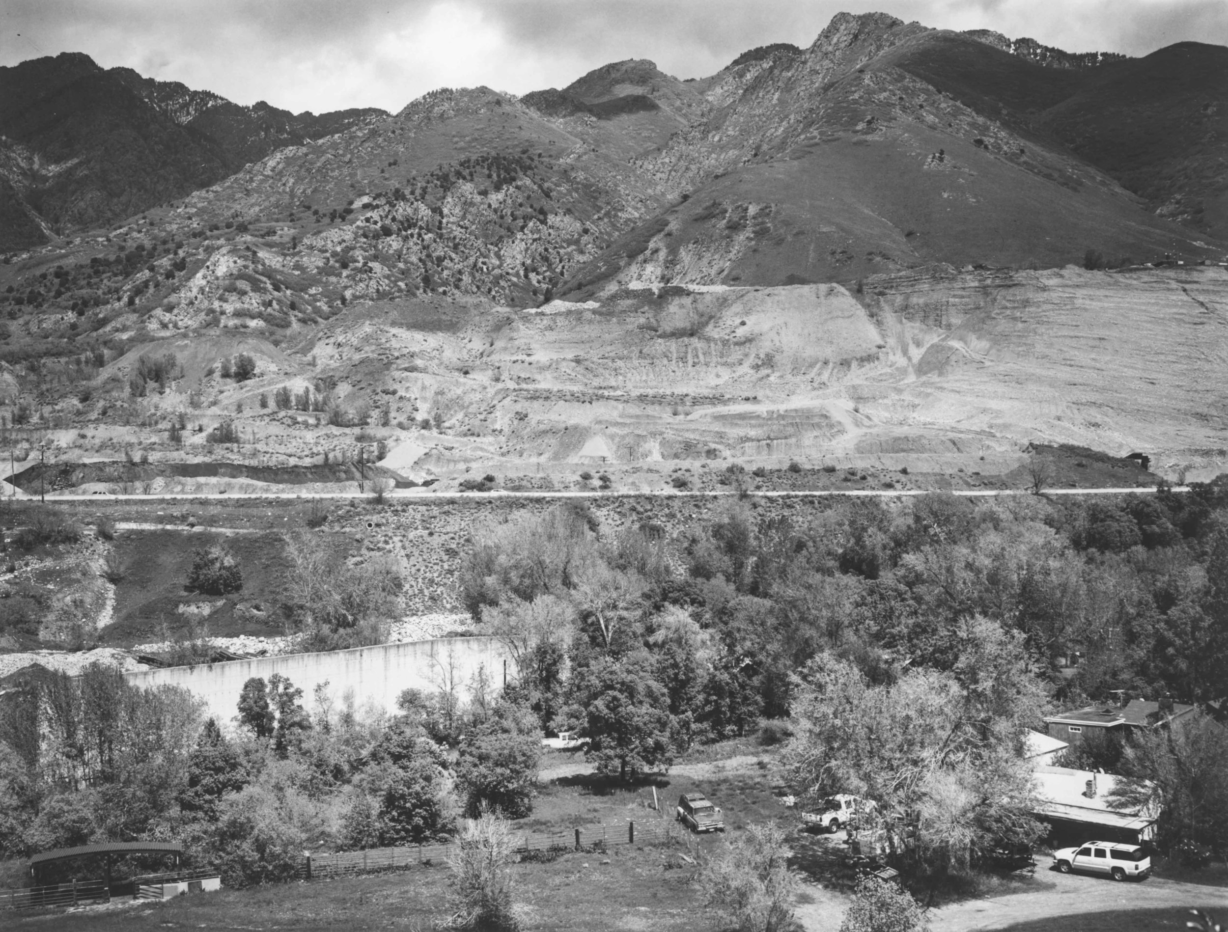   In Cottonwood Heights, Wasatch Boulevard sits below a gravel pit near the mouth of Big Cottonwood Canyon. The boulevard is parallel to the Bonneville Shoreline, the eroded edge of a massive prehistoric lake.  