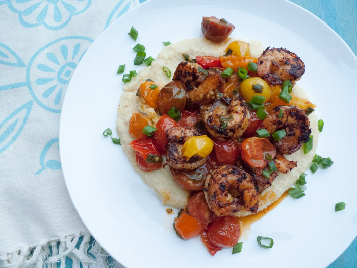 Shrimp and millet grits are low-FODMAP, gluten free and dairy free. Plus, they're so quick and easy for weeknight cooking! Click through for a free printable recipe and shopping list.