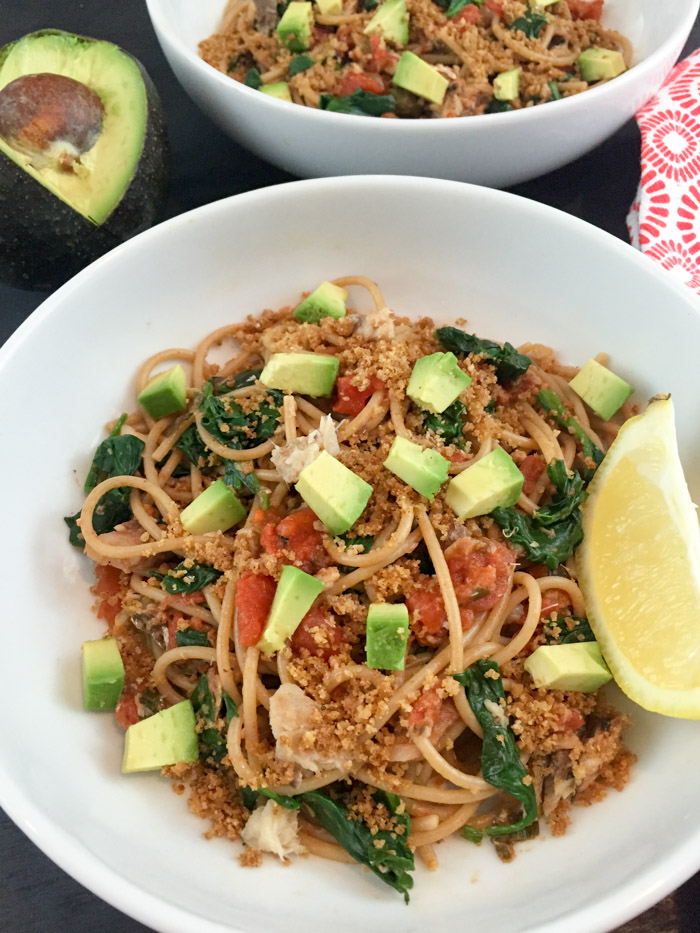 This Sardine Spaghetti is a simple pasta dish that's ridiculously healthy and packed with flavor. The quick tomato-caper sauce goes so well with the savory sardines. This dish is gluten free, dairy free and low-FODMAP, but you won't be missing out on anything. Click through for the recipe!