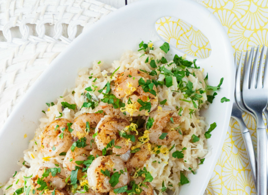 Oven-Baked Risotto with Shrimp from the Calm Belly Kitchen Cookbook