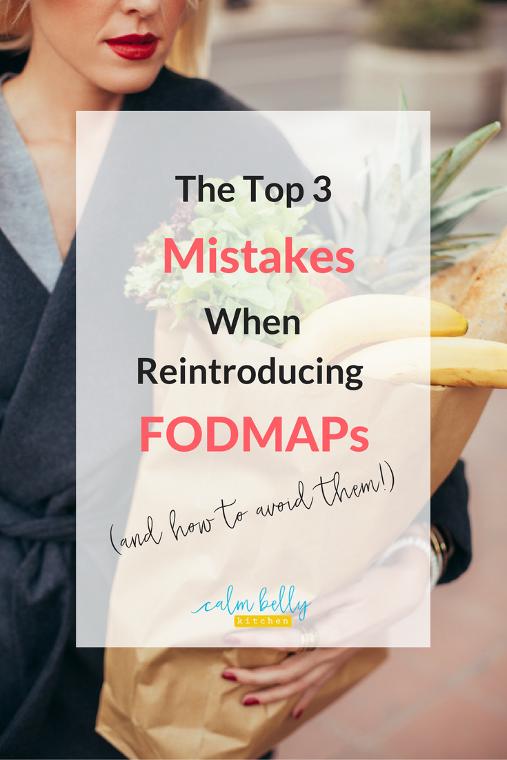 The Reintroduction Phase is when you test FODMAPs to learn what you can eat and what you should avoid to get IBS relief! As a health coach, I've seen all the mistakes that can happen in this crucial, phase. Click through to read the top 3 mistakes and how you can test FODMAP foods without making them!