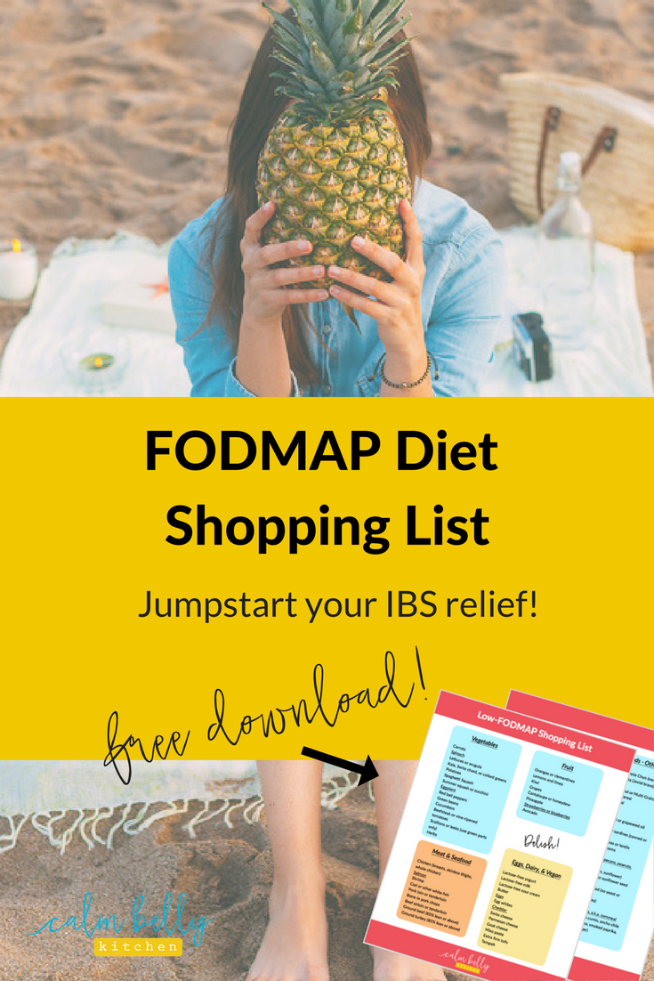 Get started with the FODMAP Diet to relieve IBS symptoms. Download the perfect shopping list for beginners, complete with links to my favorite low-FODMAP recipes. Click through to get it!