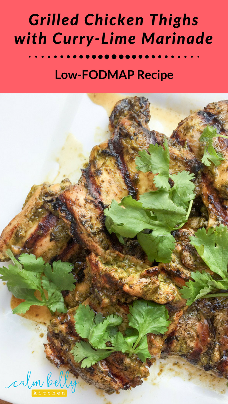 Everyone needs an easy low fodmap marinade, and this one has only 6 ingredients! Great with thighs but you can sub chicken breasts if you prefer. It's a quick, flavor-packed dinner for the grill that keeps your belly calm if you have IBS.