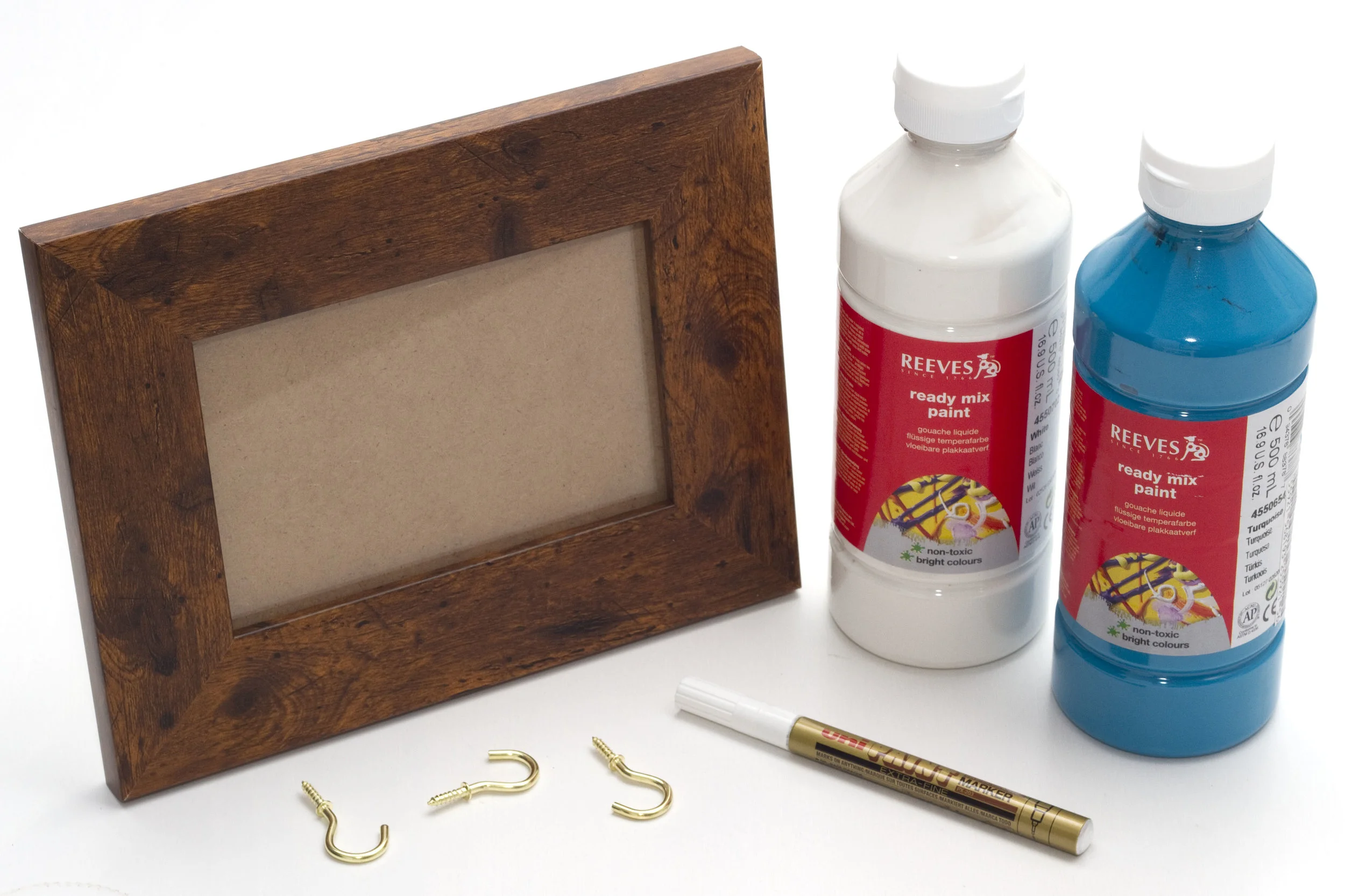 What you need: Photo frame Paint Screw cup hooks Metallic paint marker