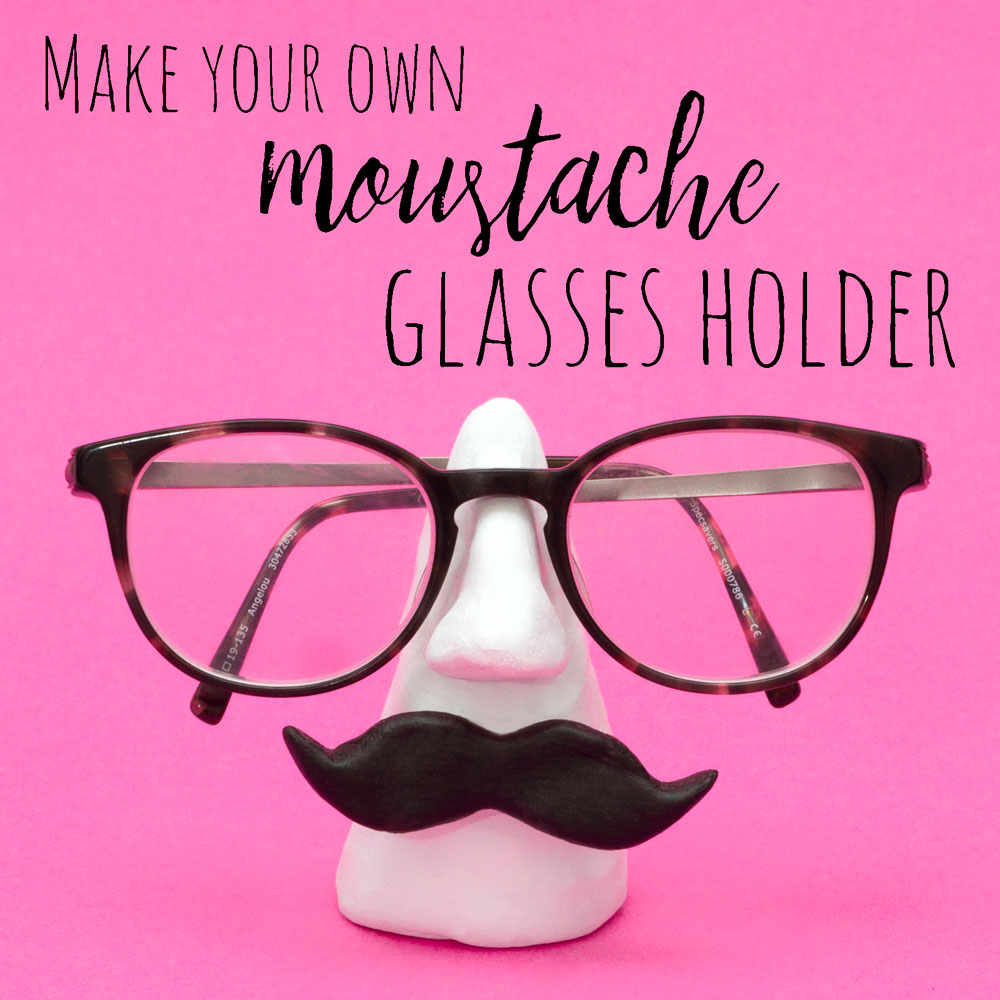 Craft your own moustache glasses holder out of air dry clay for a cool place to keep your glasses when you're not using them!