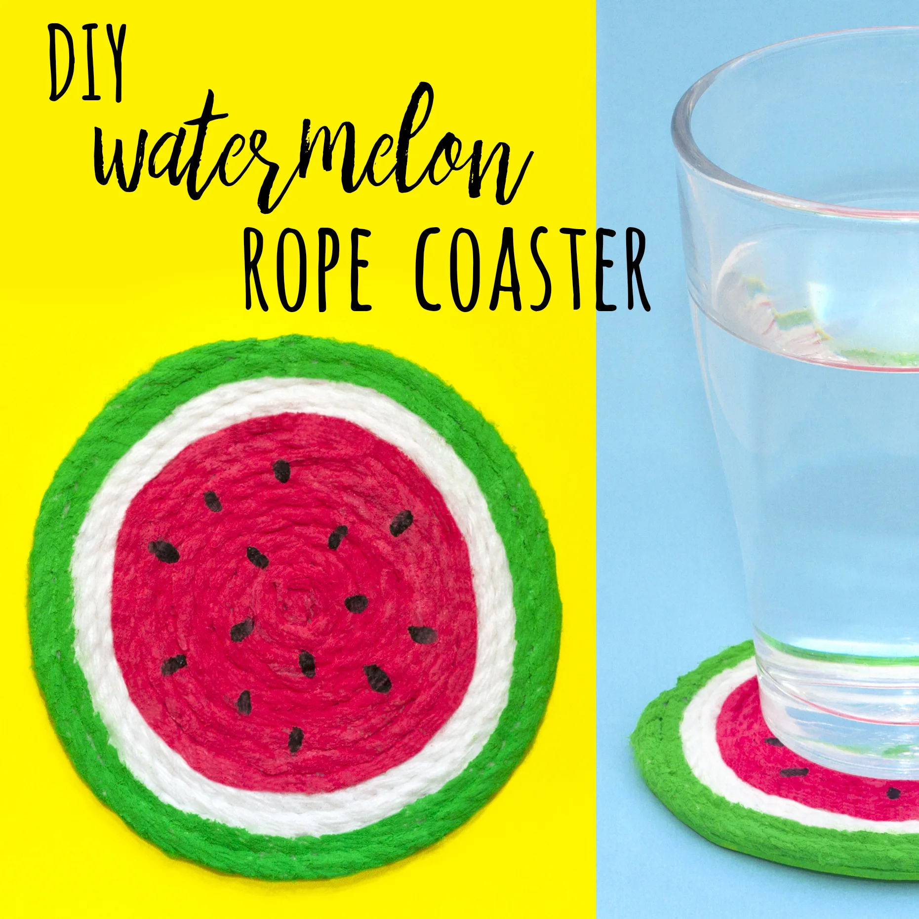 Make a watermelon coaster out of rope with this simple tutorial. You could even craft a whole set of different fruit coasters for a great addition to the home!