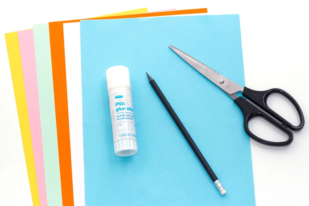 You will need: Coloured paper Scissors Pencil/pen Glue