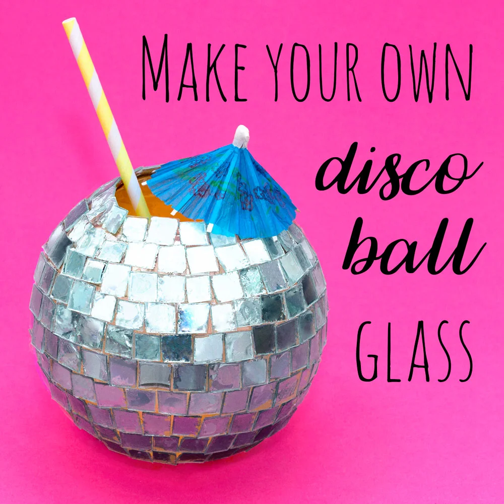 Learn how to make a disco ball drinks glass out of old CDs! This is a great DIY idea for parties. You could even use this disco ball craft as a plant pot or a bowl to keep your jewellery! Pin the image above to save the idea for later.