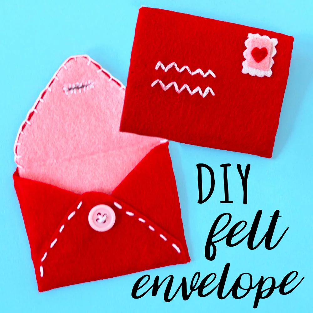 Sew a pretty envelope out of felt to make a special valentines gift for a loved one. This is also a lovely craft for DIY birthday gifts! 