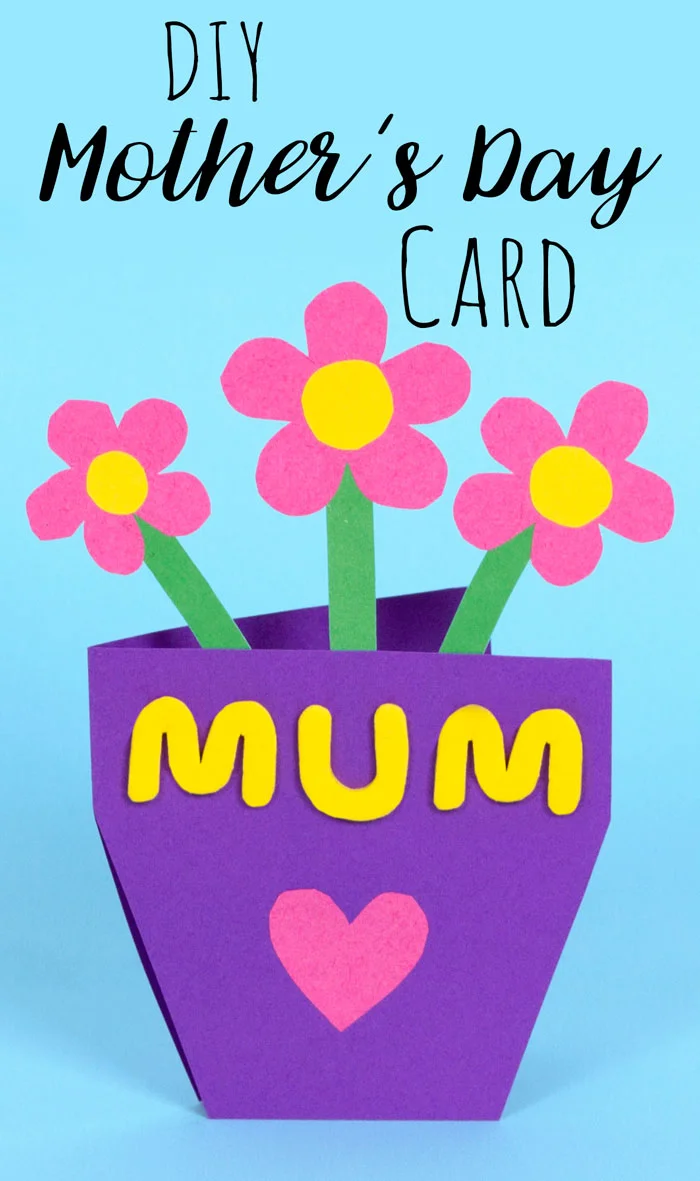 Step 3 Cut out some flowers to add to your mothers day card. I decided to use pink card for my flowers. Then cut out some small circles from the yellow card and stick to the inside of your flower shapes. Once the glue has dried, stick the flowers to the green stalks. Then spell out "mum" with some foam stickers and stick to the front of the card plant pot. Add more decorations if you want! Subscribe to my newsletter to receive fun craft ideas and freebies!