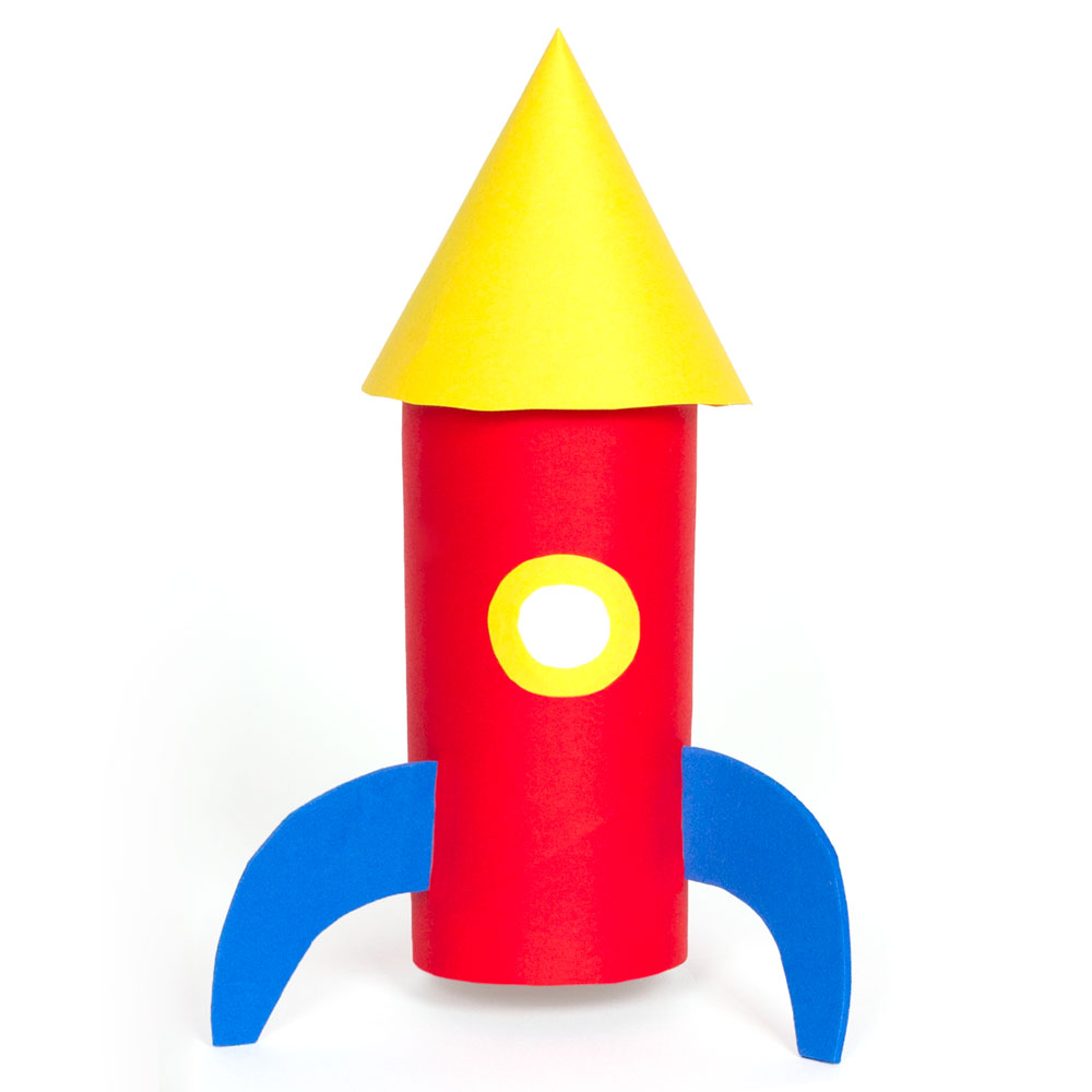 Kids will have fun making this cool space rocket out of a cardboard tube.