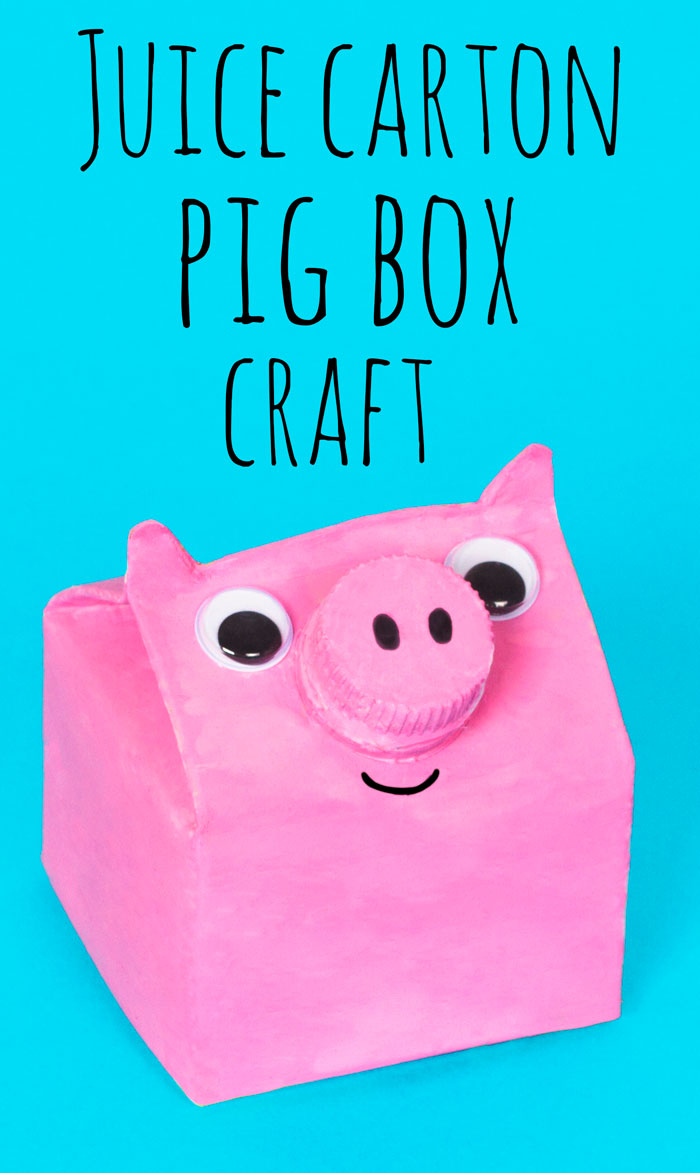 Kids can make their own pig box out of an old juice carton. This recycled craft can be used to keep small coins or keepsakes in, just undo the nose lid to open! You could try making different types of farmyard animals with the same idea.