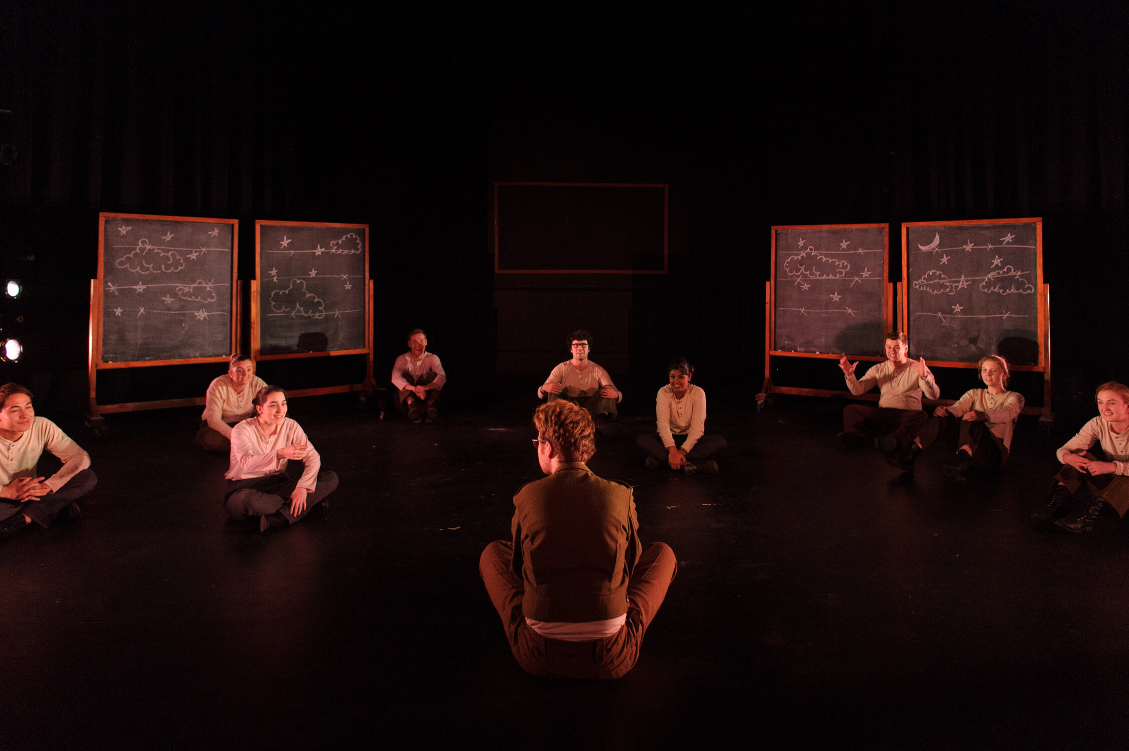 8. MUST & TW - Slaughterhouse Five, photo by Sarah Walker -  pictured are Sam Barson (back to us) & the whole cast.jpg