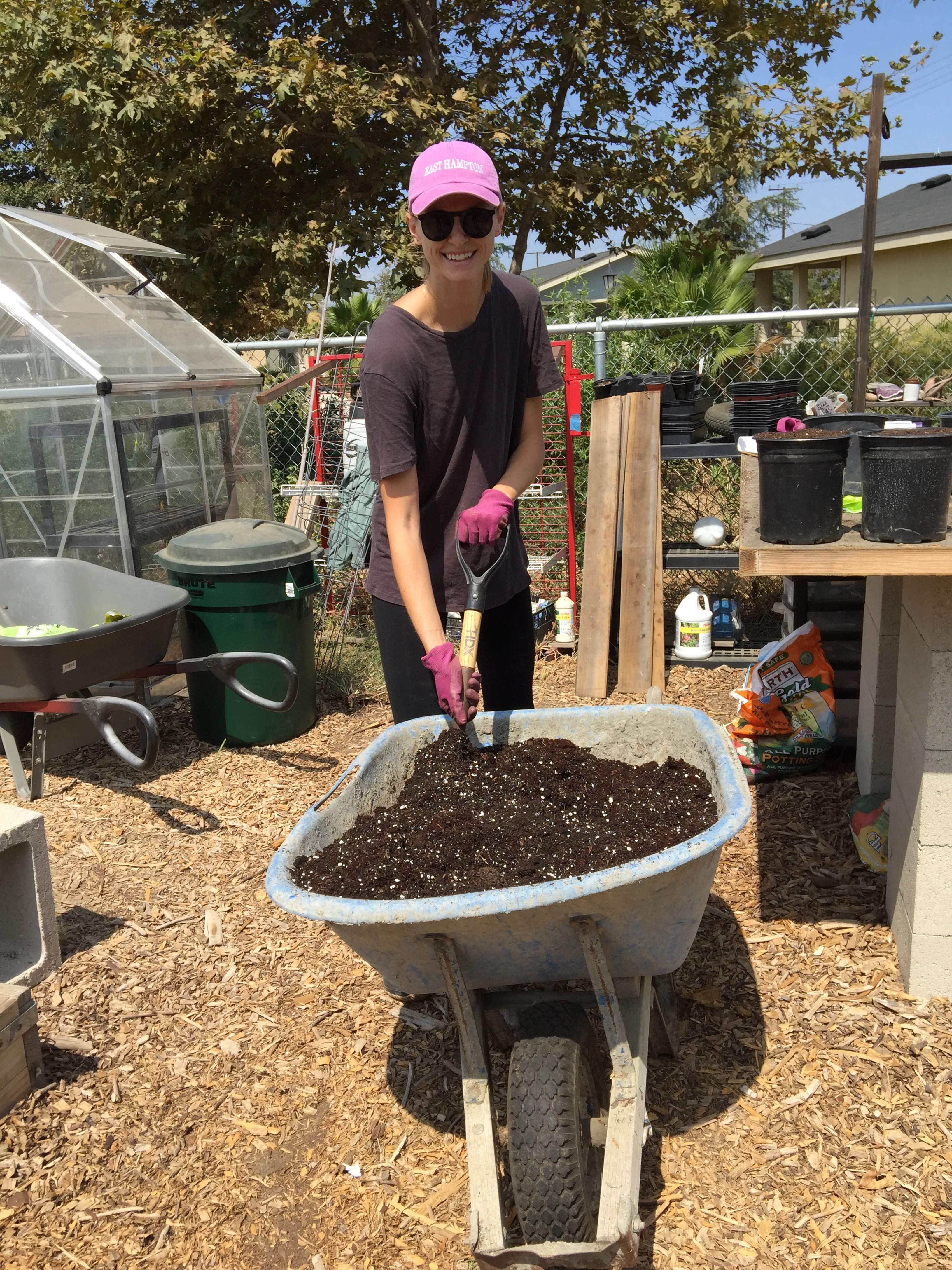  Superstar volunteer Maria Beale mixing soil. 