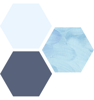 Three hexagons in shades of blue arranged in a pattern.
