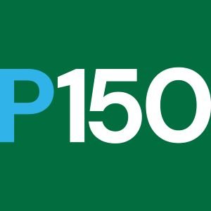 A logo with a green background and text reading 'P150', with 'P' in blue and '150' in white.