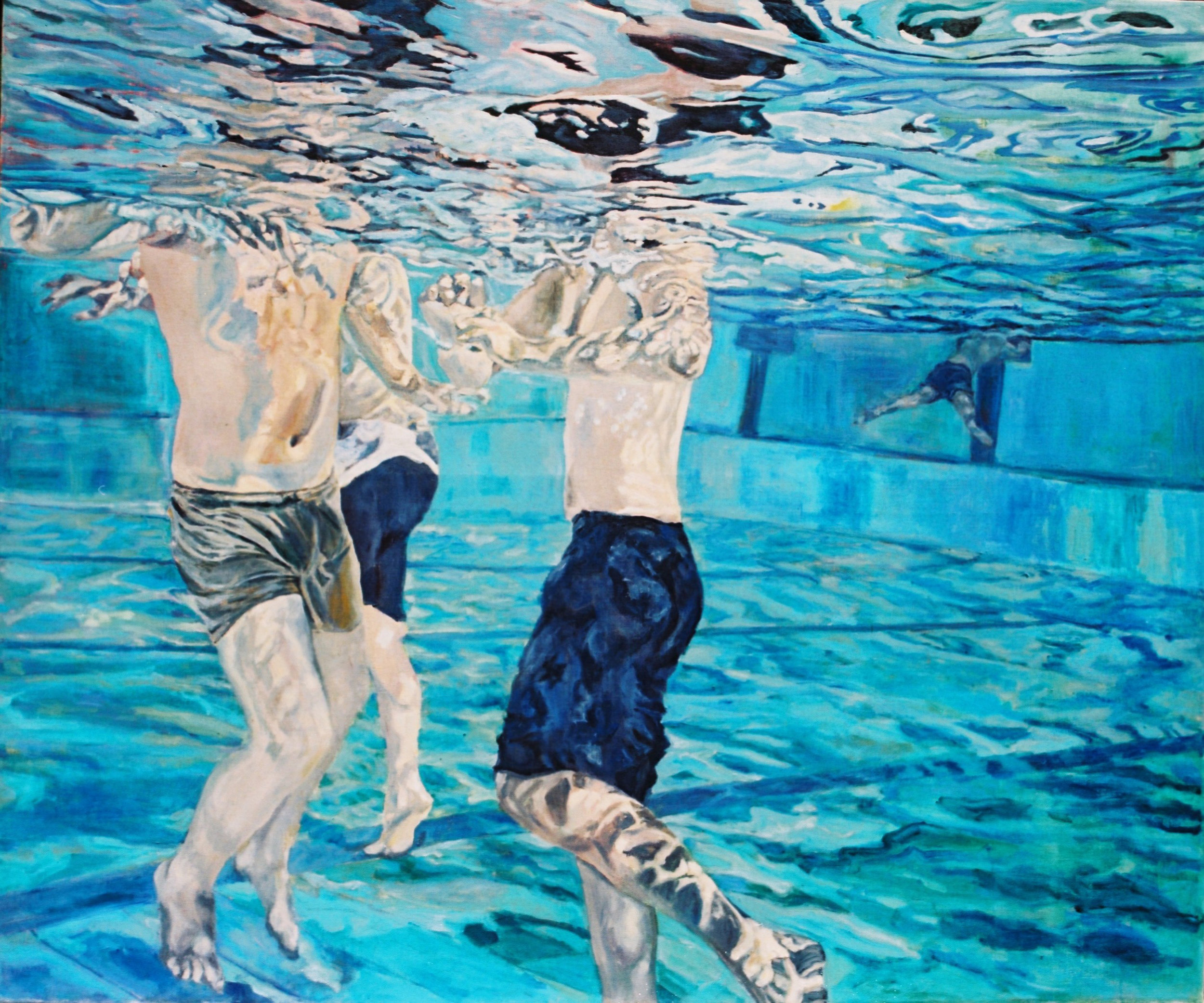 2009  waterboys 110x130cm oil on canvas.jpg Debbie Kampel  דבי קמפל, ילדי מים, שמן על בד.jpg