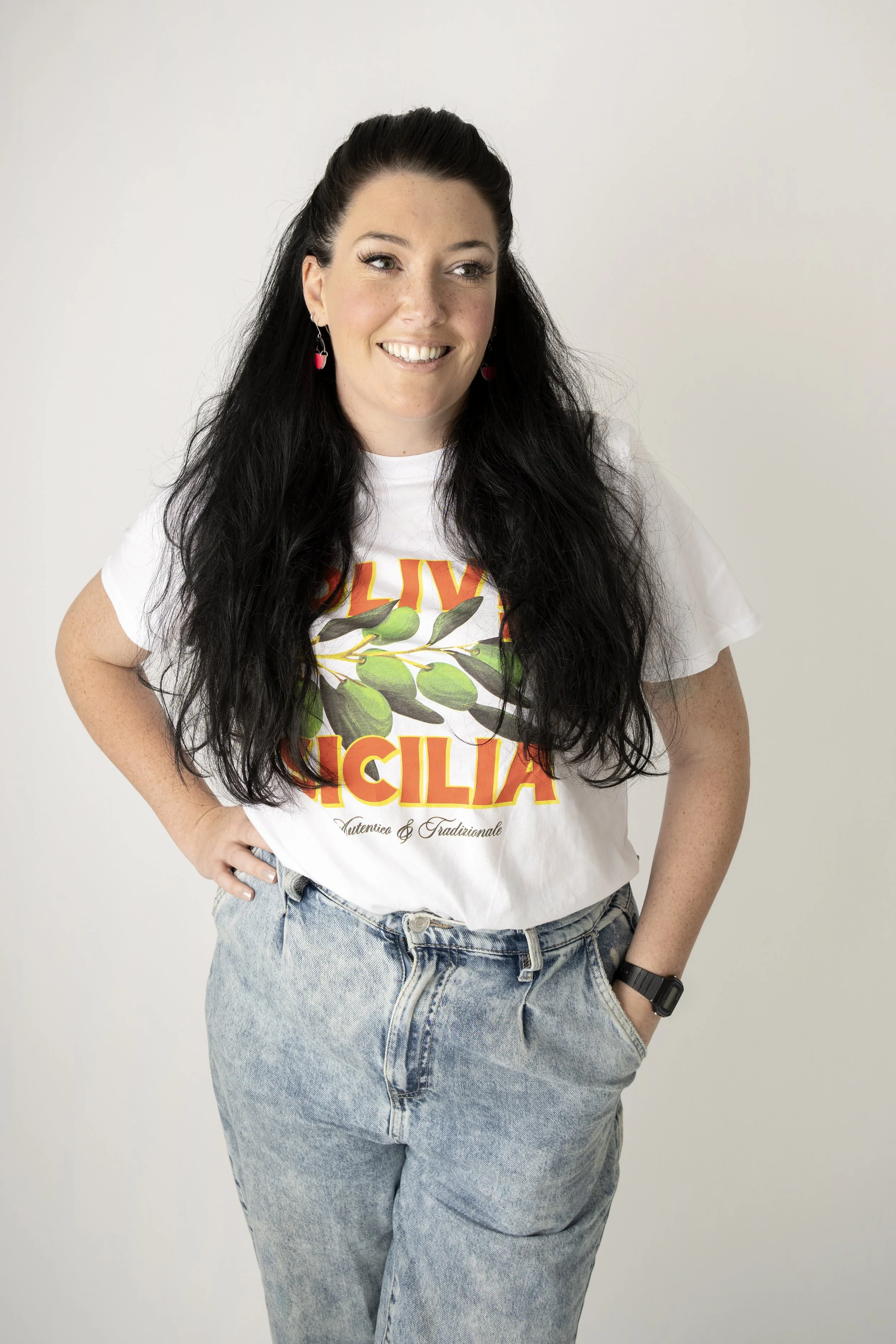 casual studio portrait of business owner