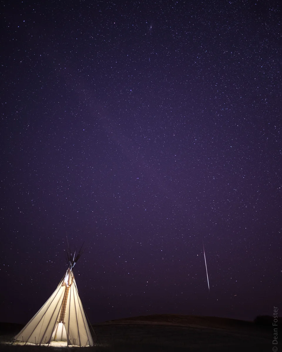 #9 - A shooting star streaks across the sky during the Geminid meteor shower. Ann and Sandy Cross Conservation Area, near Calgary, Alberta, Canada