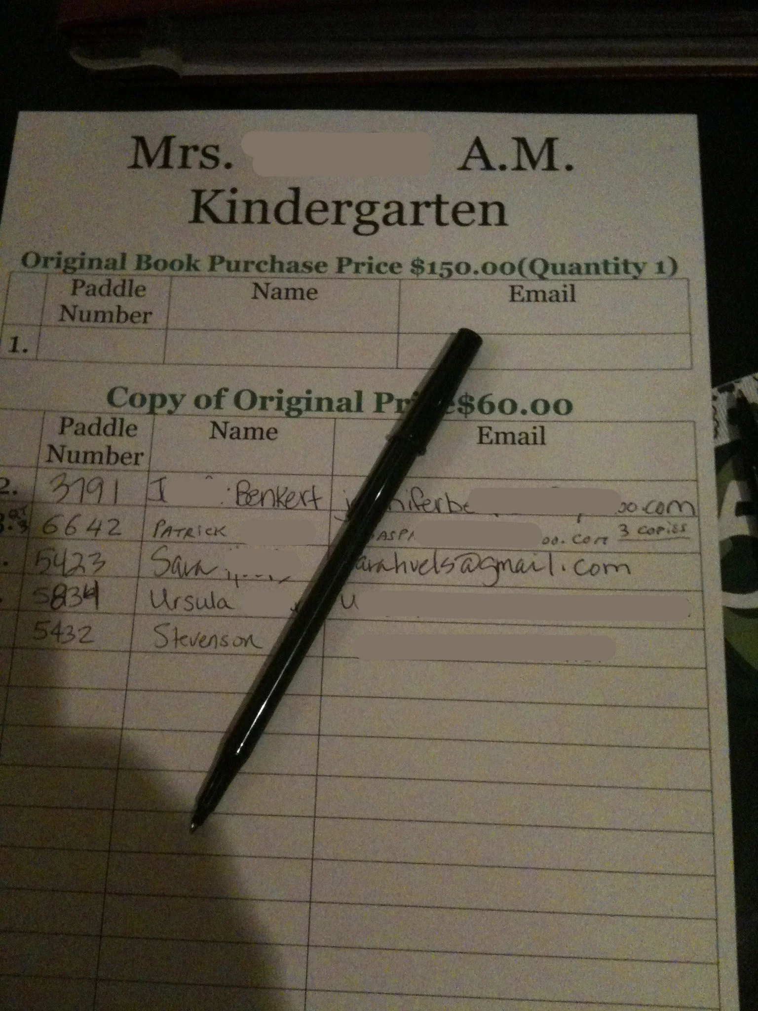 Really Bad Bid Sheet