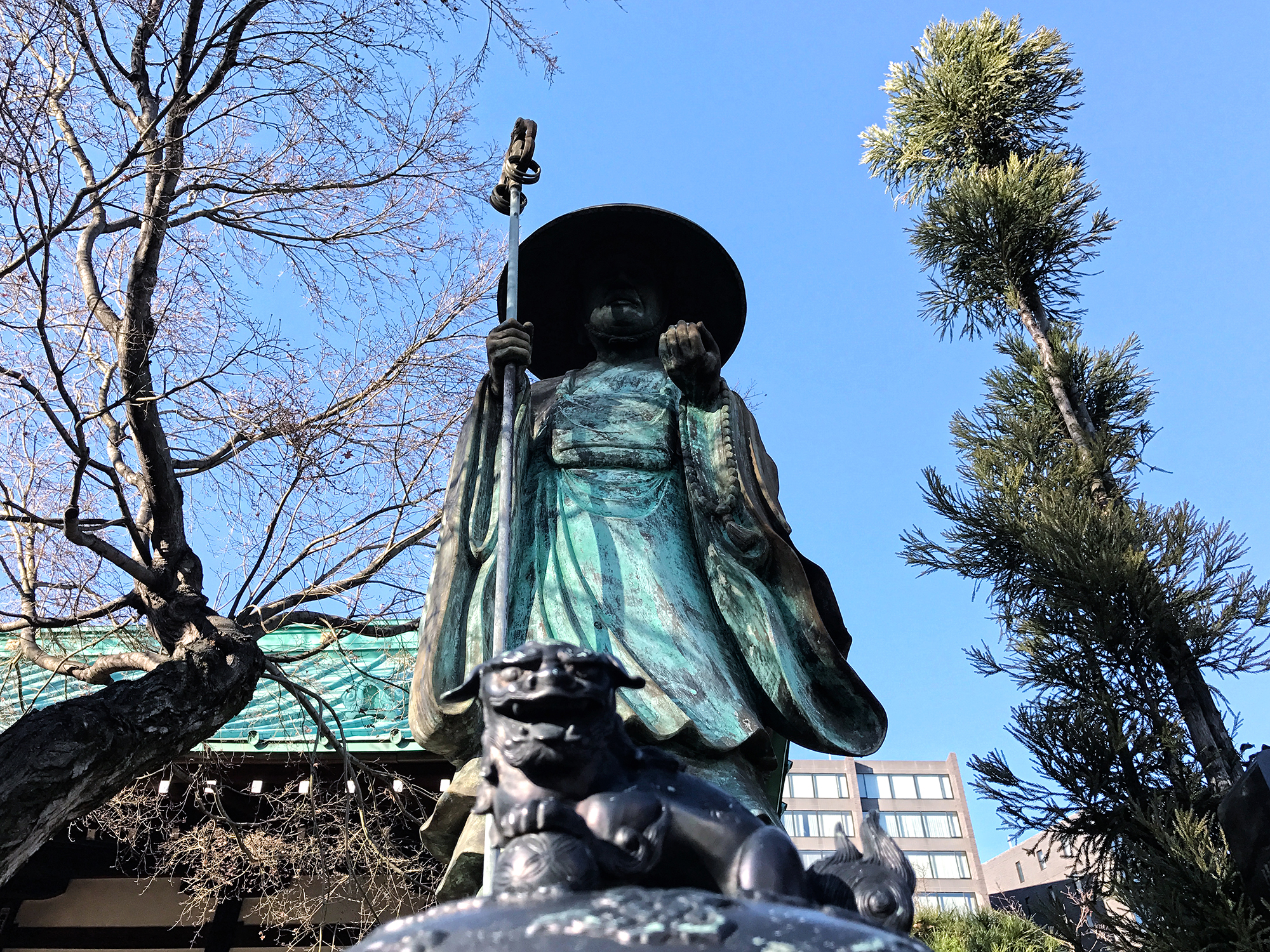 Statue of Kobo Daishi (弘法大師修行像, koubou daishi shugyou zou , high monk of ascetic practices statue), (posthumous title of Kuukai) as a Wandering Ascetic.