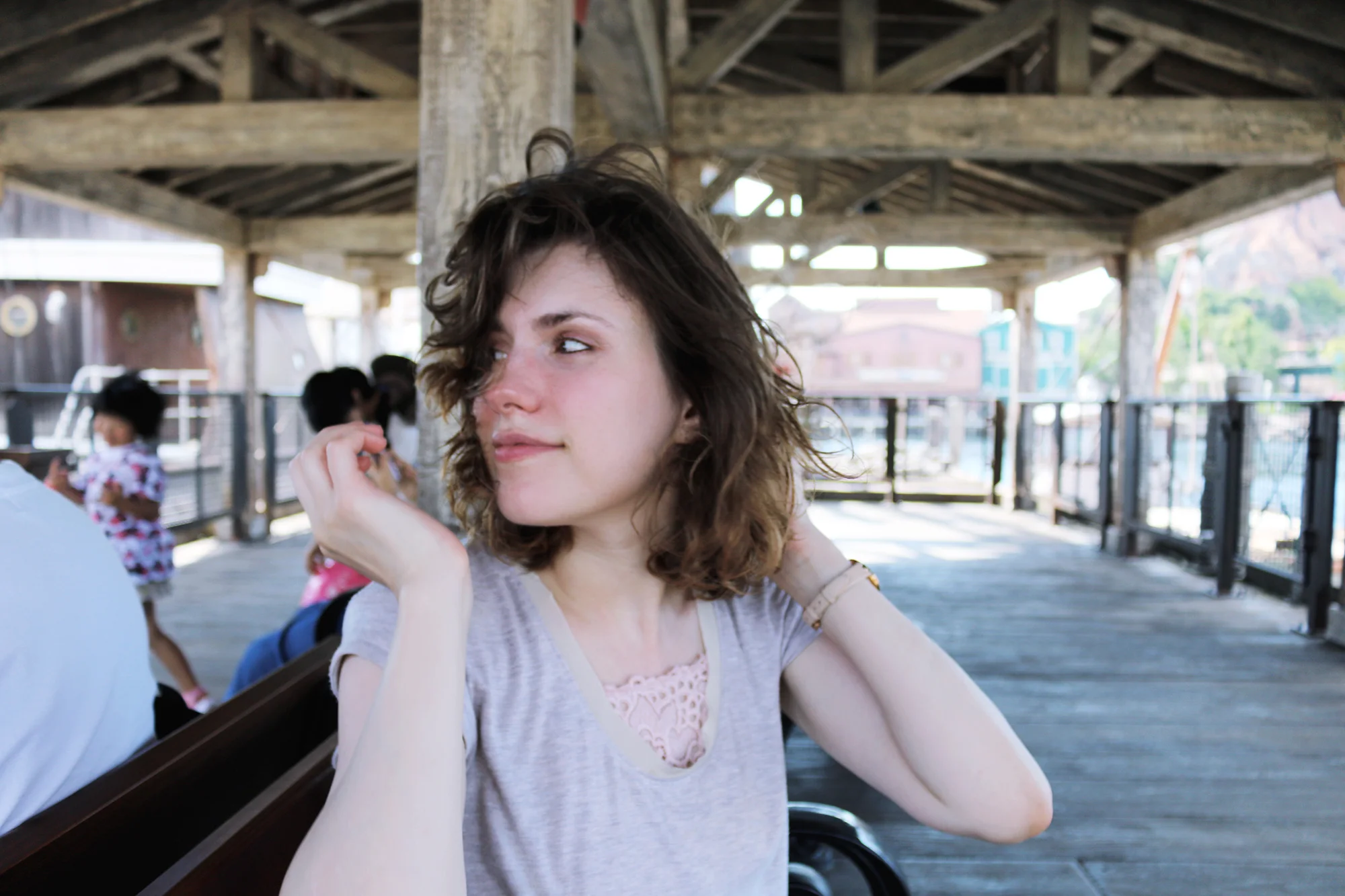 Trying to keep the wind from messing with my hair.