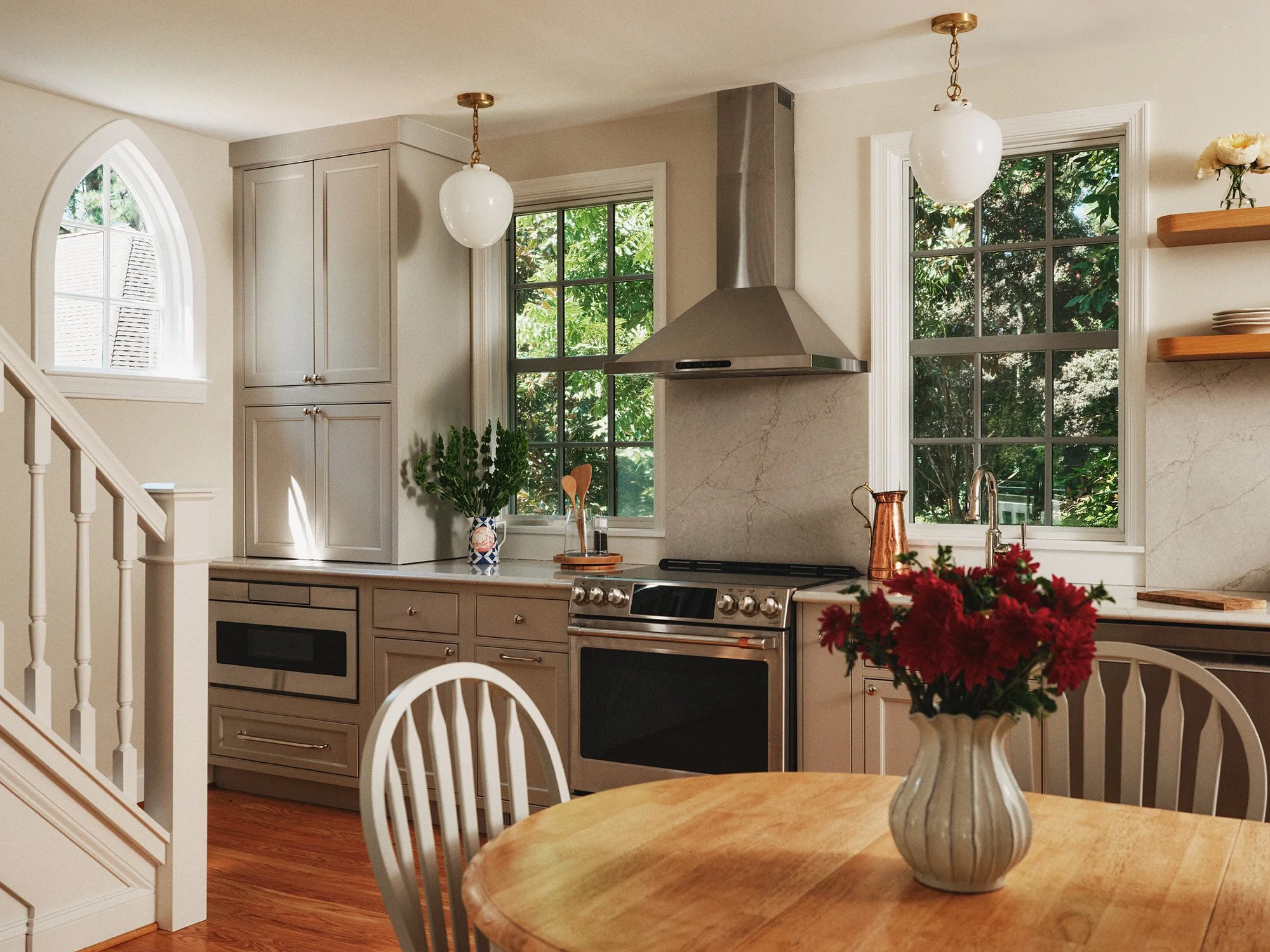 A warm, brightly lit kitchen