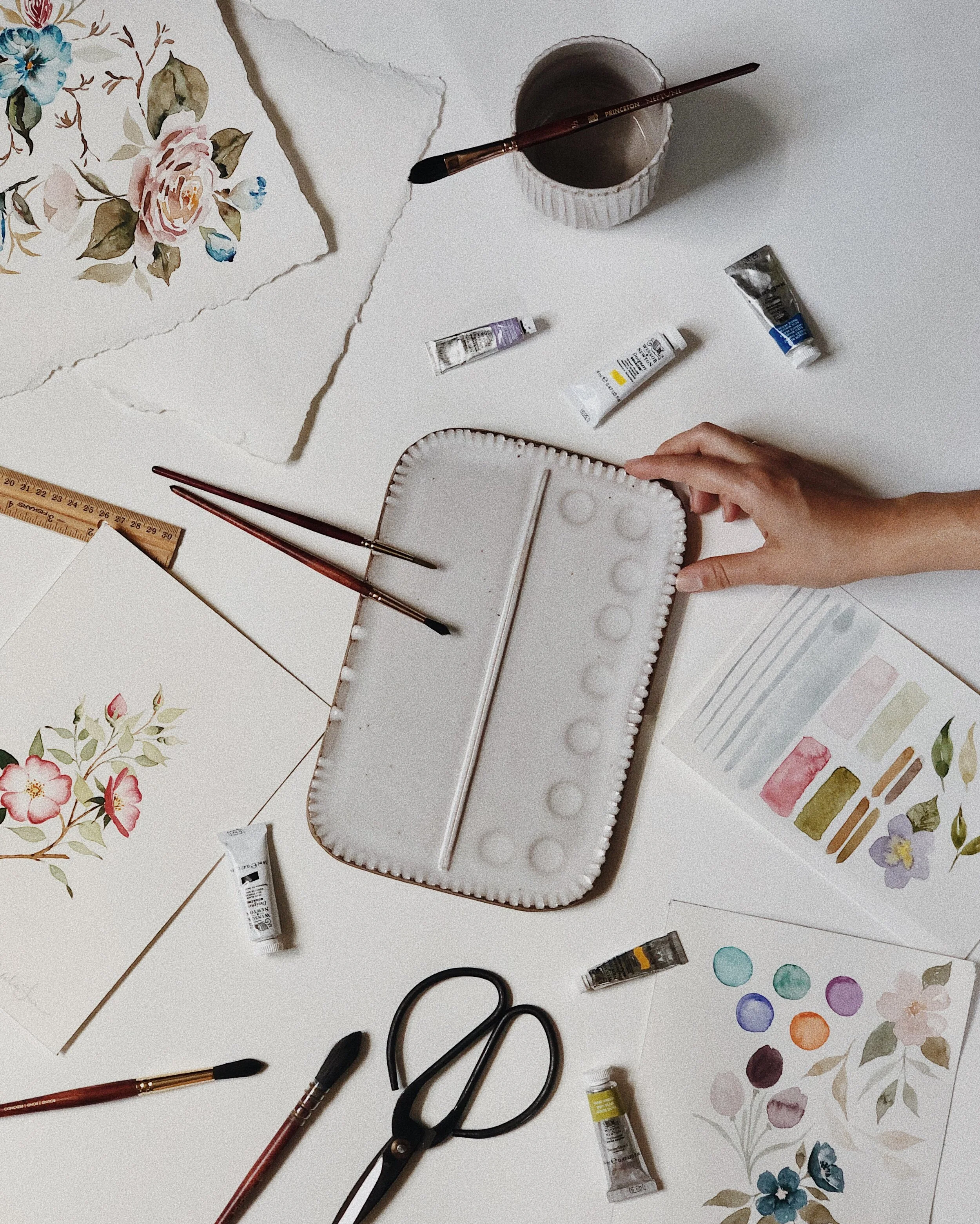 Unique handmade ceramic paint palette for watercolor artists