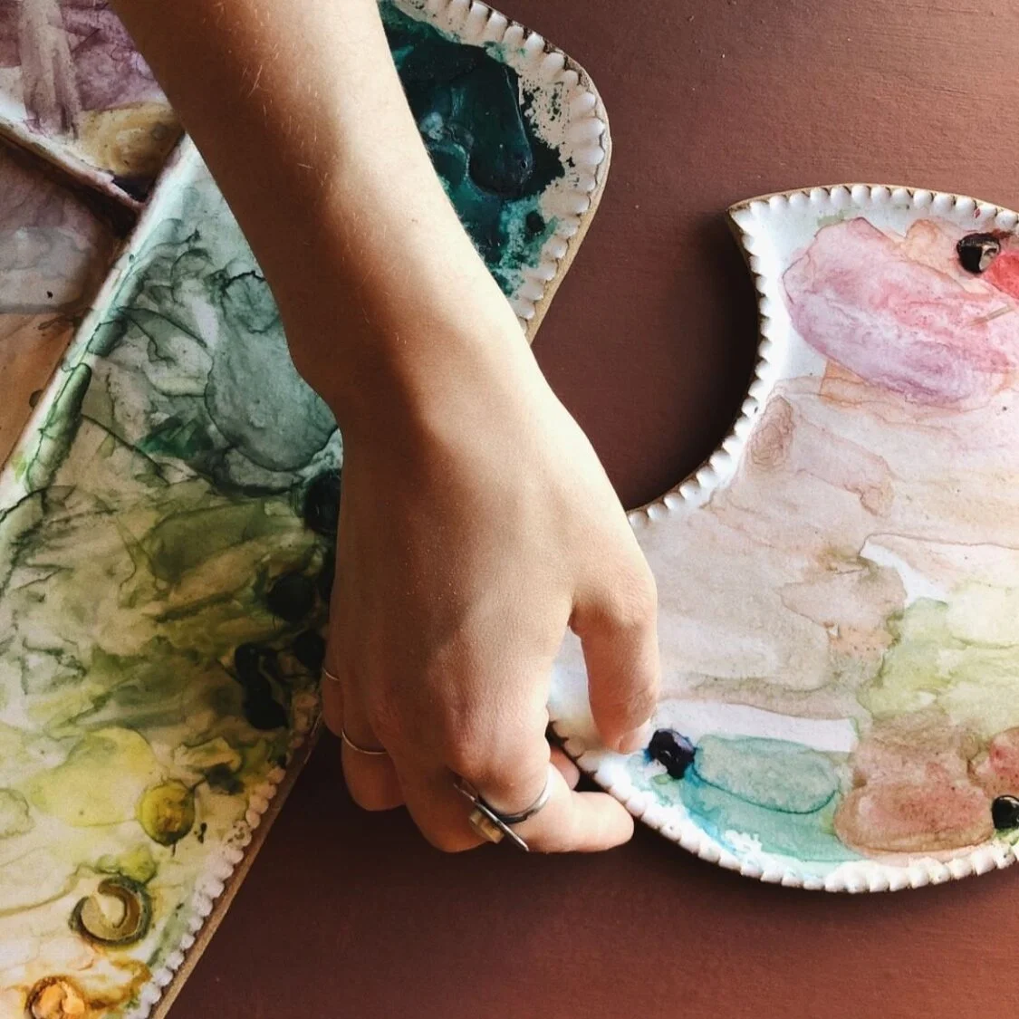 Unique handmade ceramic paint palette for watercolor artists