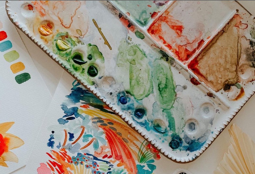 Small Handmade Ceramic watercolor palette, perfect for painting on