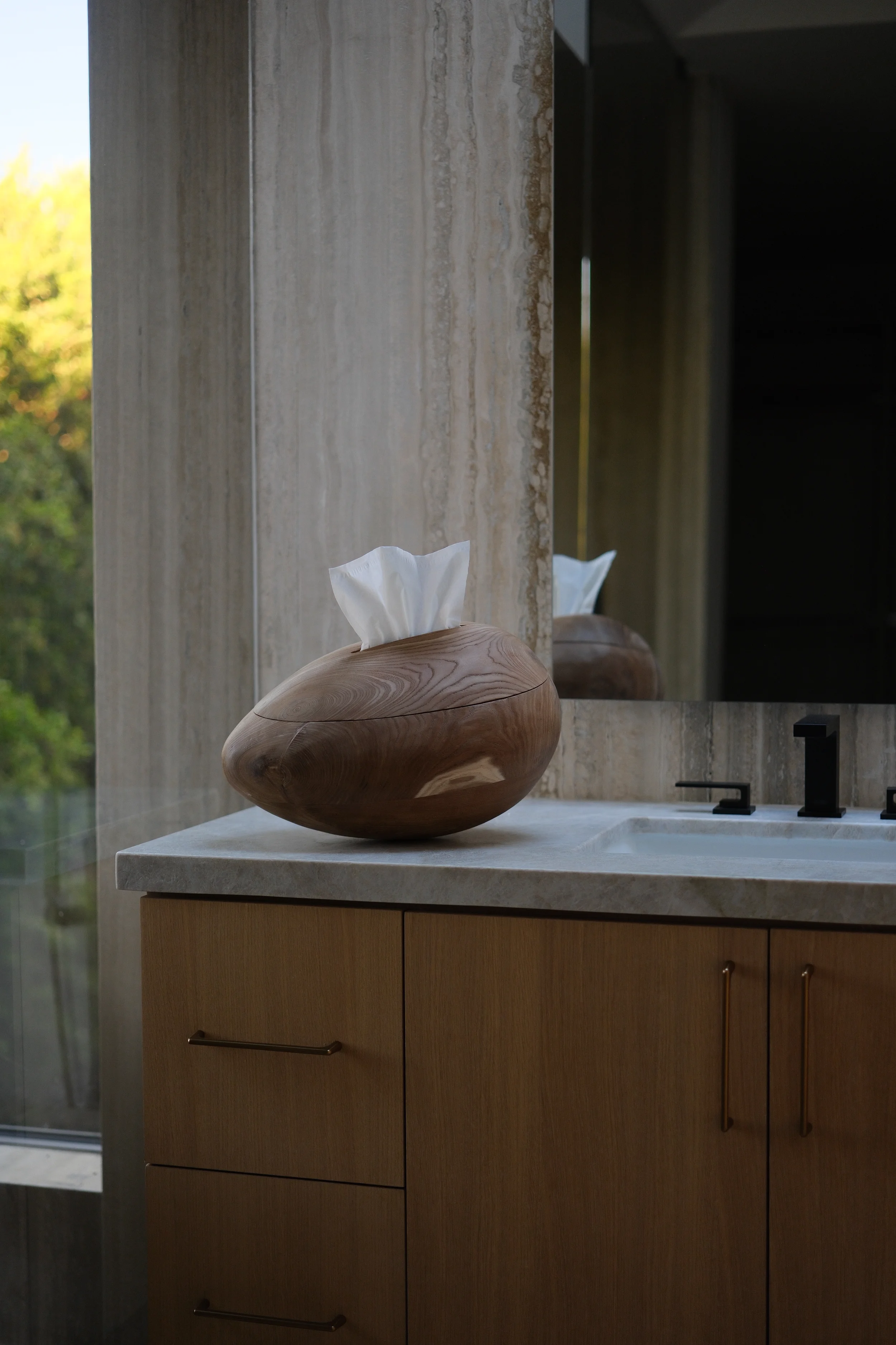 Walnut Wood Tissue Holder - Original Fine Art Wood Sculpture by Hannah Polskin