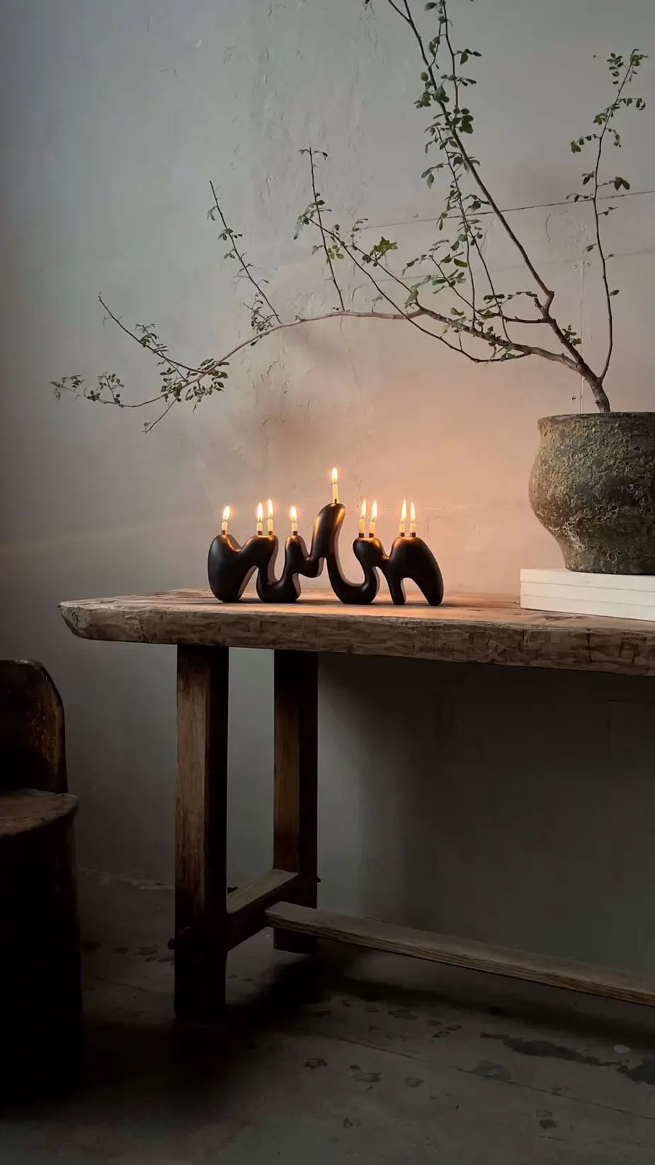 Black Menorah Sculpture - Original Fine Art Judaica Sculpture by Hannah Polskin