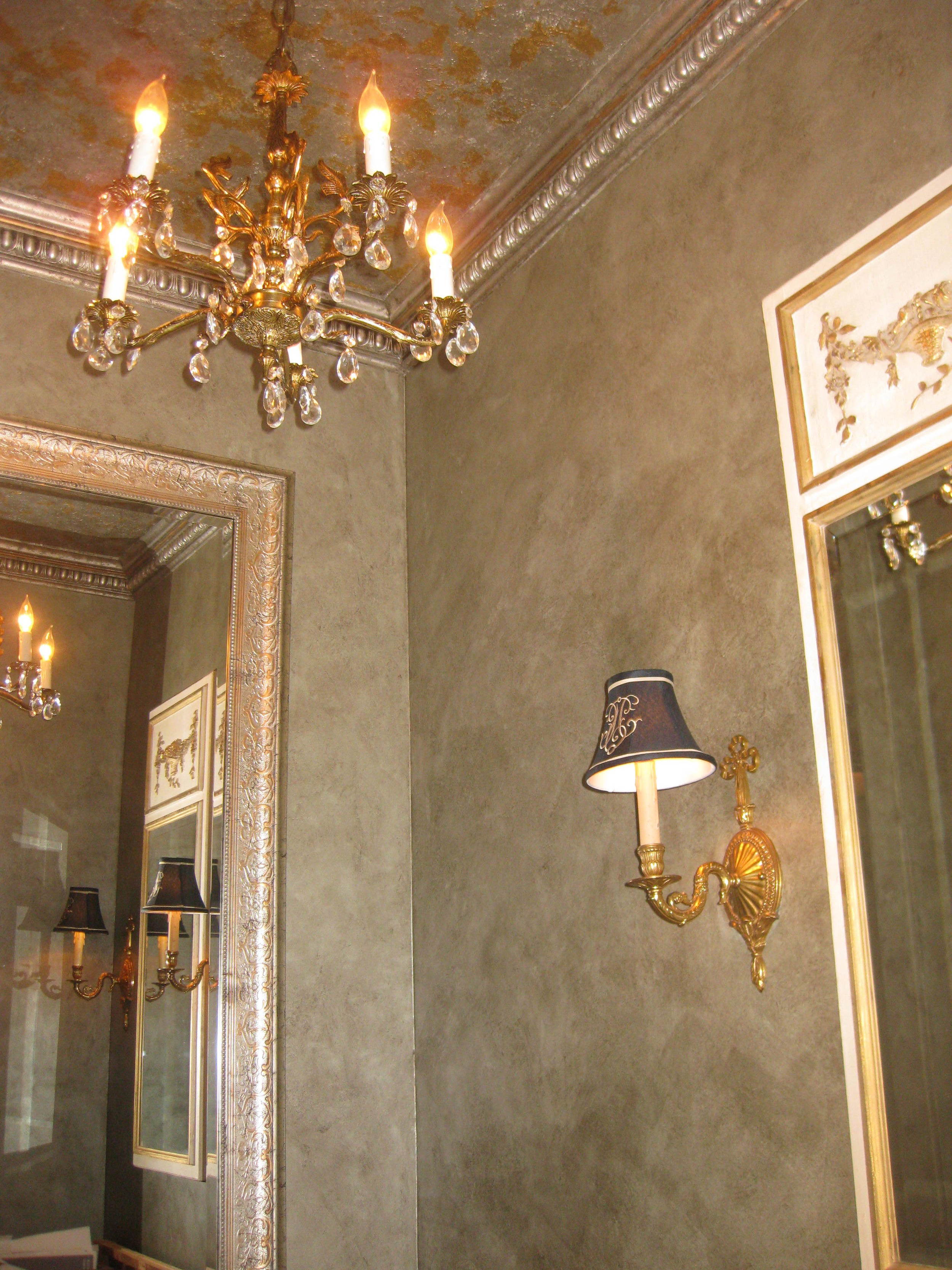 Silver Leaf Molding, Broken Gold and Silver Leaf Ceiling, Faux Walls