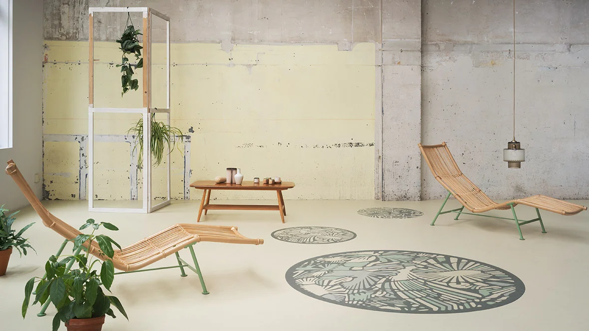 Oh Yes, this is a 'Lino" floor. I think the image speaks for itself. Not a retro brown pattern in sight. Image Source - Forbo