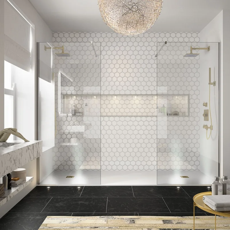 The hexagon mosaic wall tiles, amongst other items, has date stamped this bathroom. Image Source - Pinterest