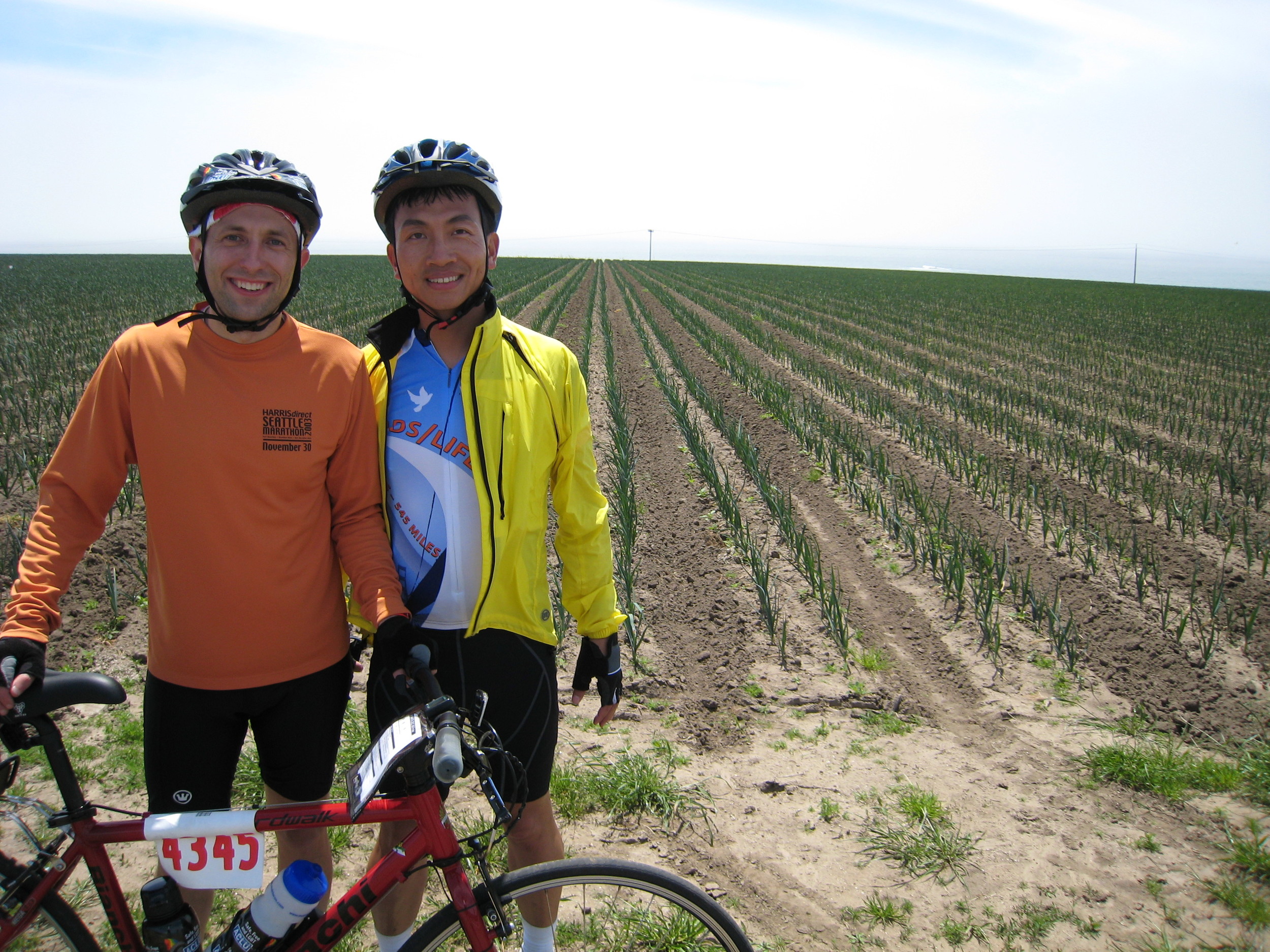 The author Joel Engardio with his husband Lionel Hsu on the AIDS/LifeCycle ride from San Francisco to Los Angeles.