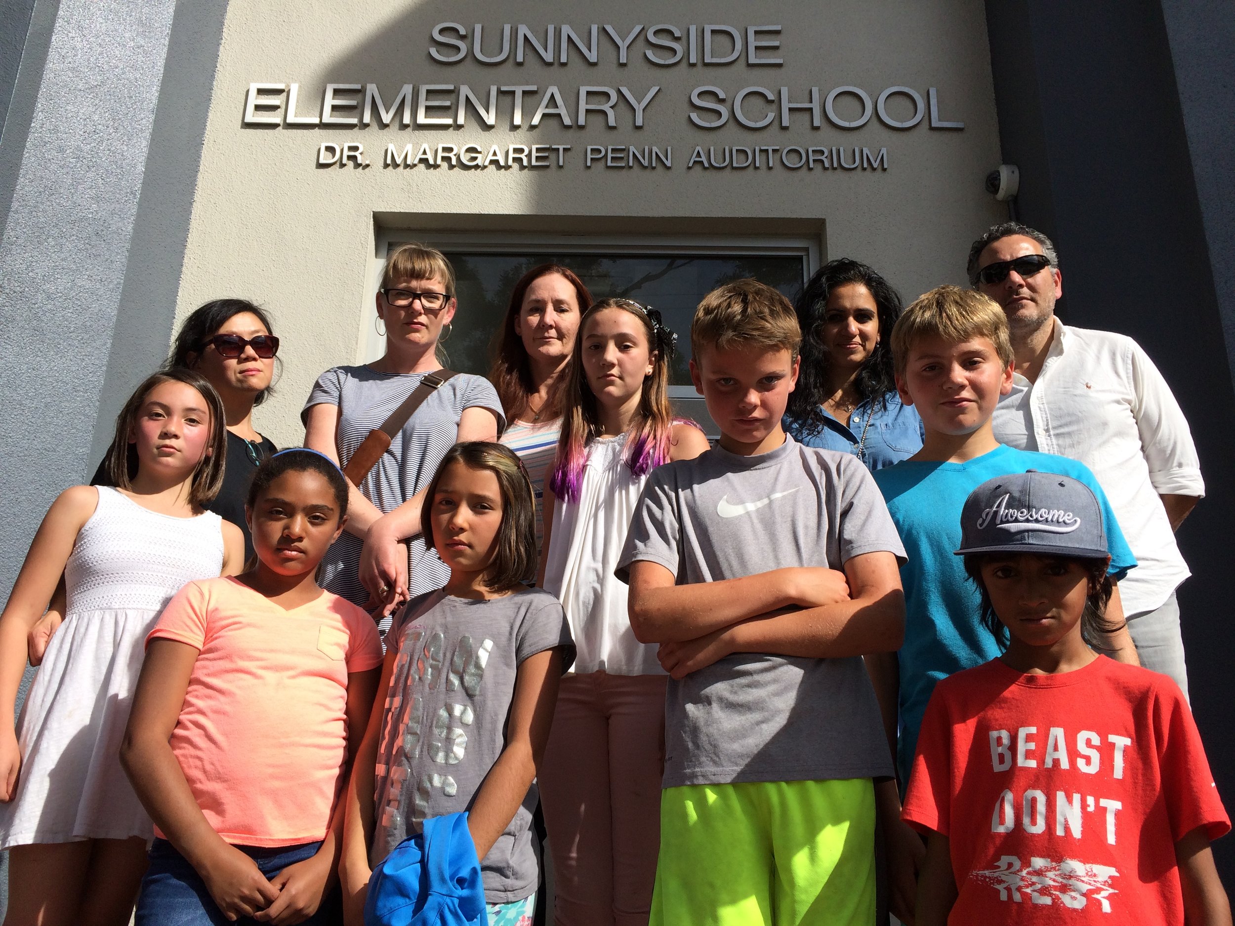 Some of the 60 students and parents who staged a walkout at Sunnyside Elementary because their 5th grade class has been without a regular teacher since school started.