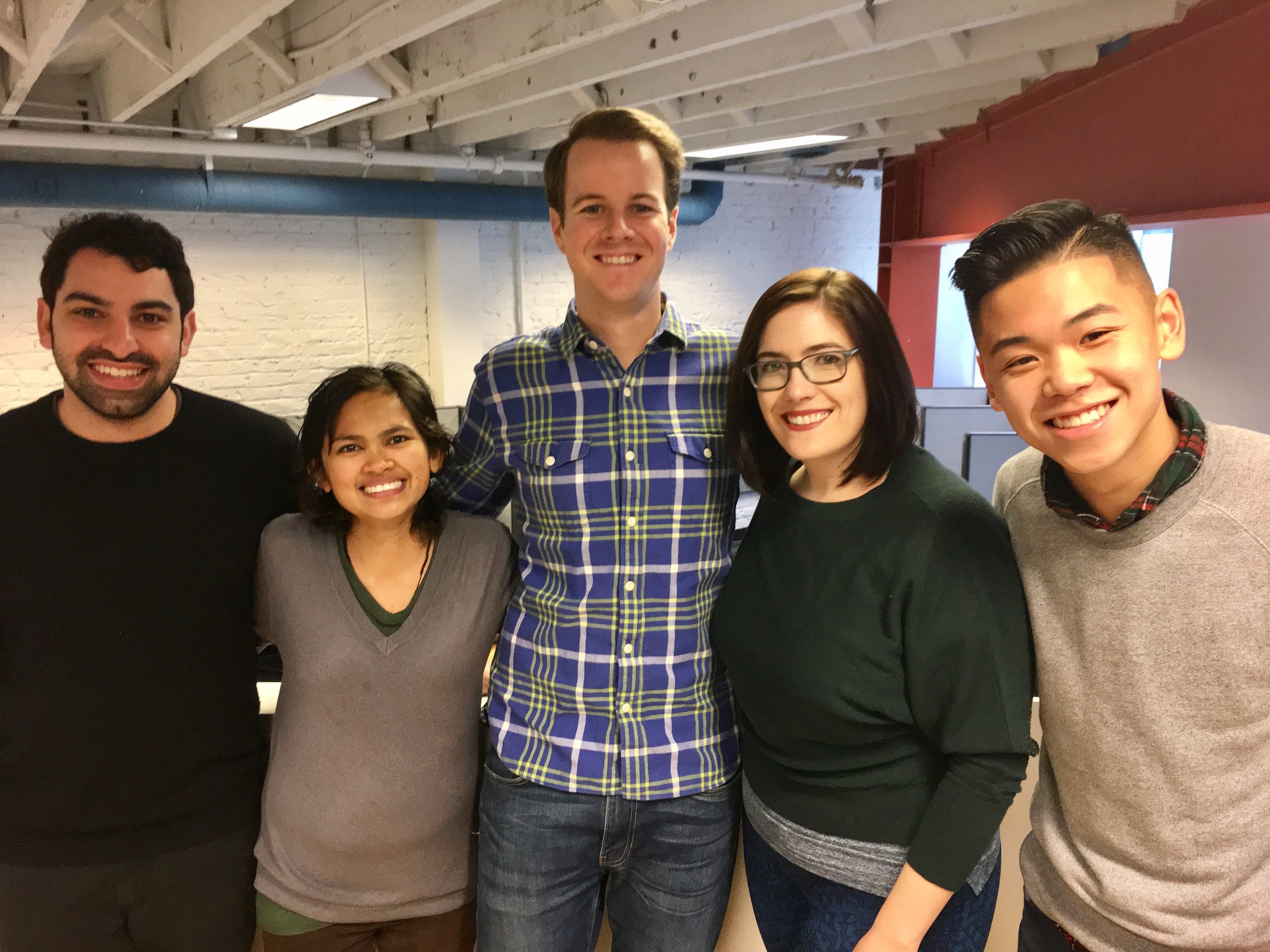 The Bay City Beacon team is writing tales of the city for their generation. Some pictured left to right: Daniel Herzstein, 23; Jay Ann Leyson, 30; Andy Lynch, 25; Laura Clark, 30; Victorio Li, 20.