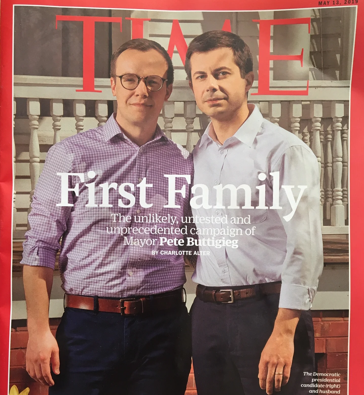 Time magazine cover May 13, 2019: Pete Buttigeg and husband Chasten Glezman Buttigieg.