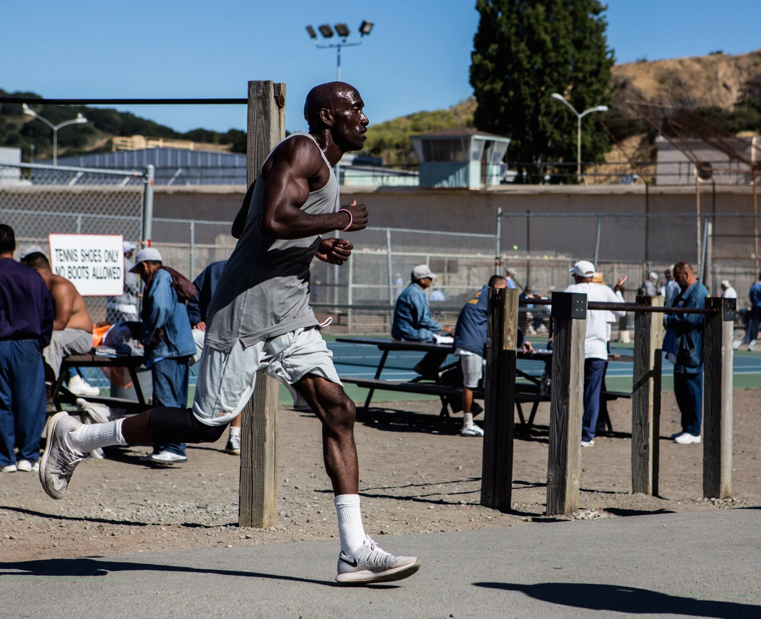 Markelle Taylor running inside San Quentin Prison (photo courtesy Christine Yoo).