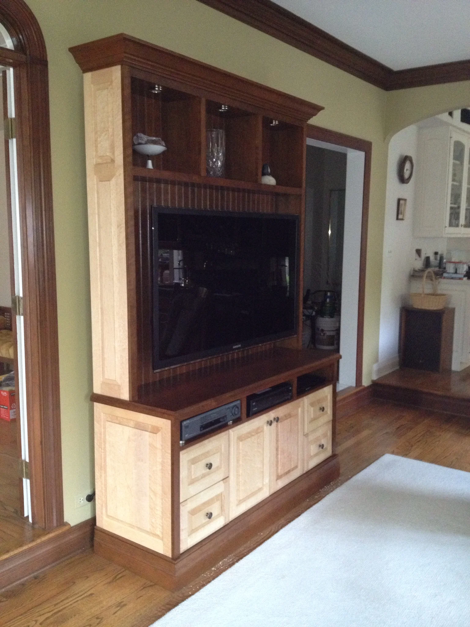 CHERRY AND BIRDS EYE MAPLE ENTERTAINMENT CENTER