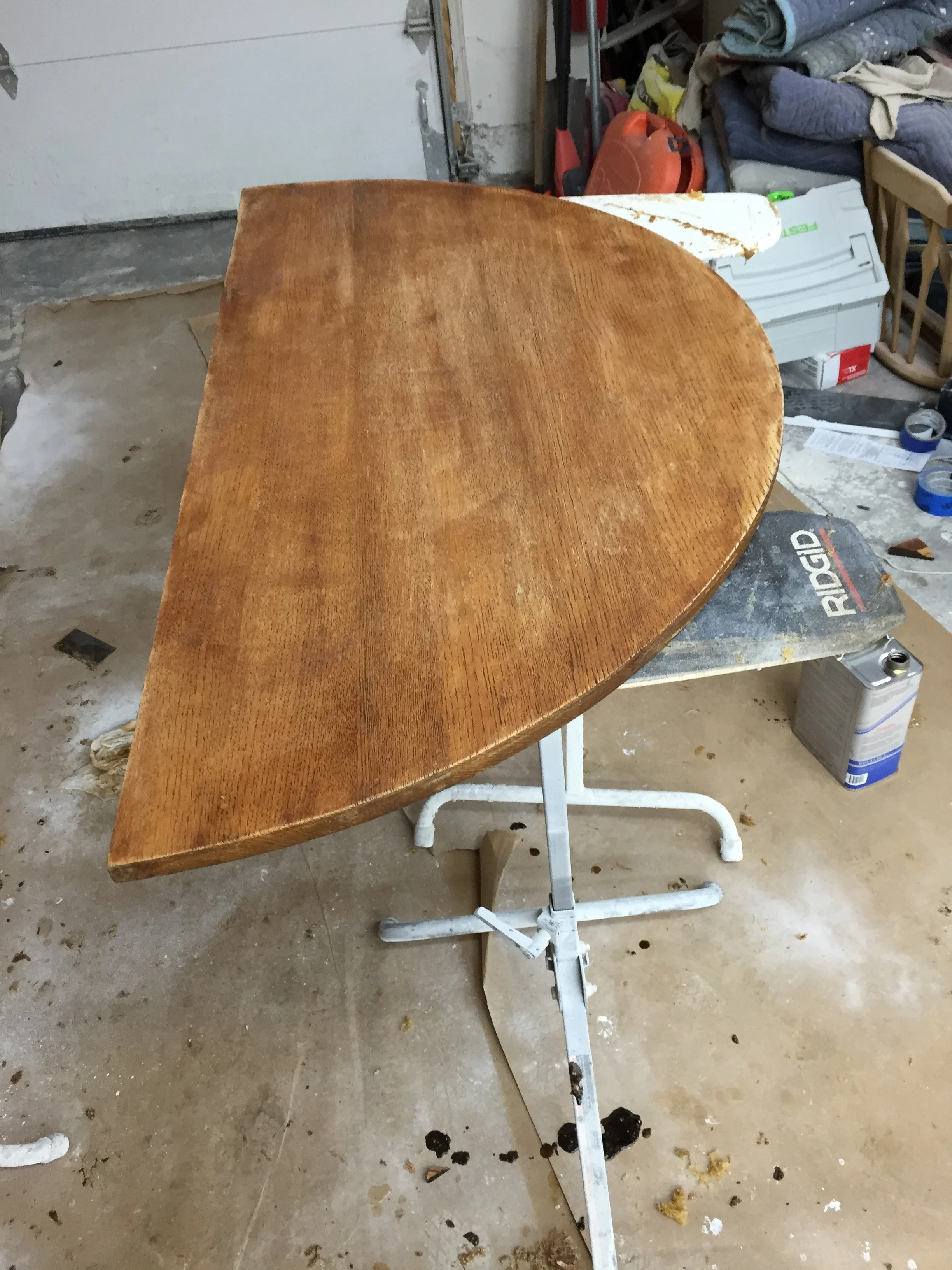 Half of table top after stripping