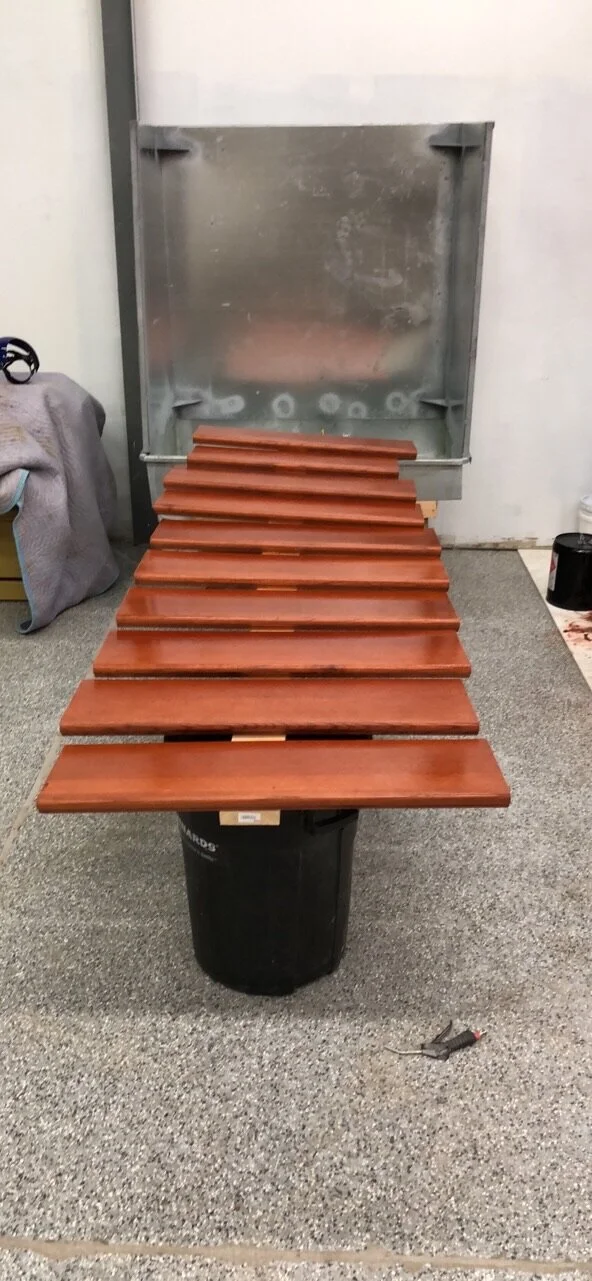 AFTER DYES ARE SPRAYED ON NEW OAK STEPS