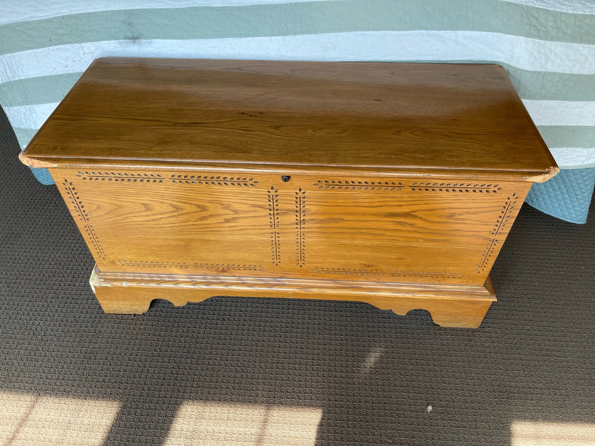 Hope chest, dog chew strip and refinish/repair