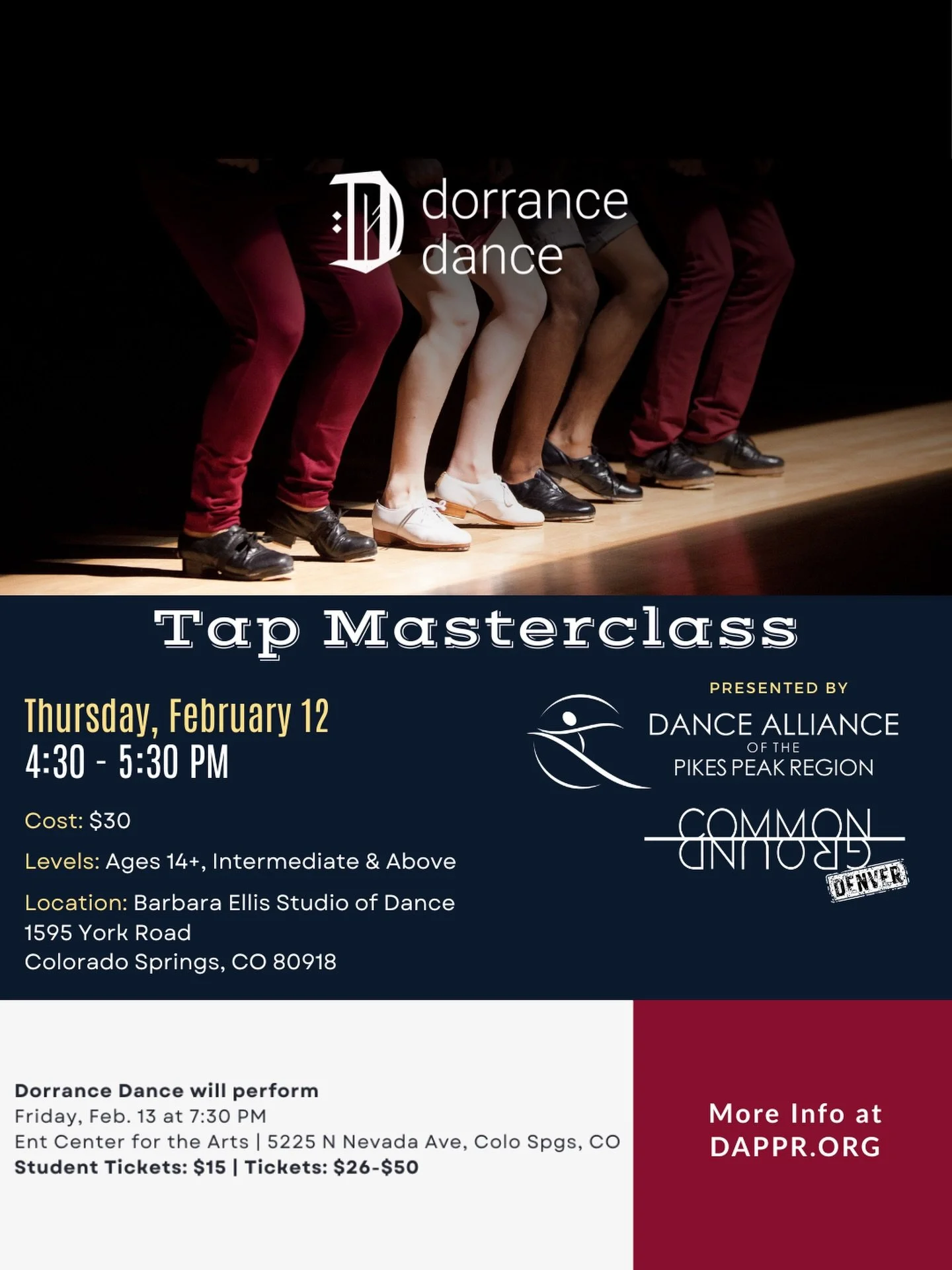 This Thursday we are helping present @dorrancedance for a special masterclass in Colorado Spring! Grateful to @thedanceallianceppr for organizing this workshop at to @besddancers for hosting! Click our link in bio to sign up.