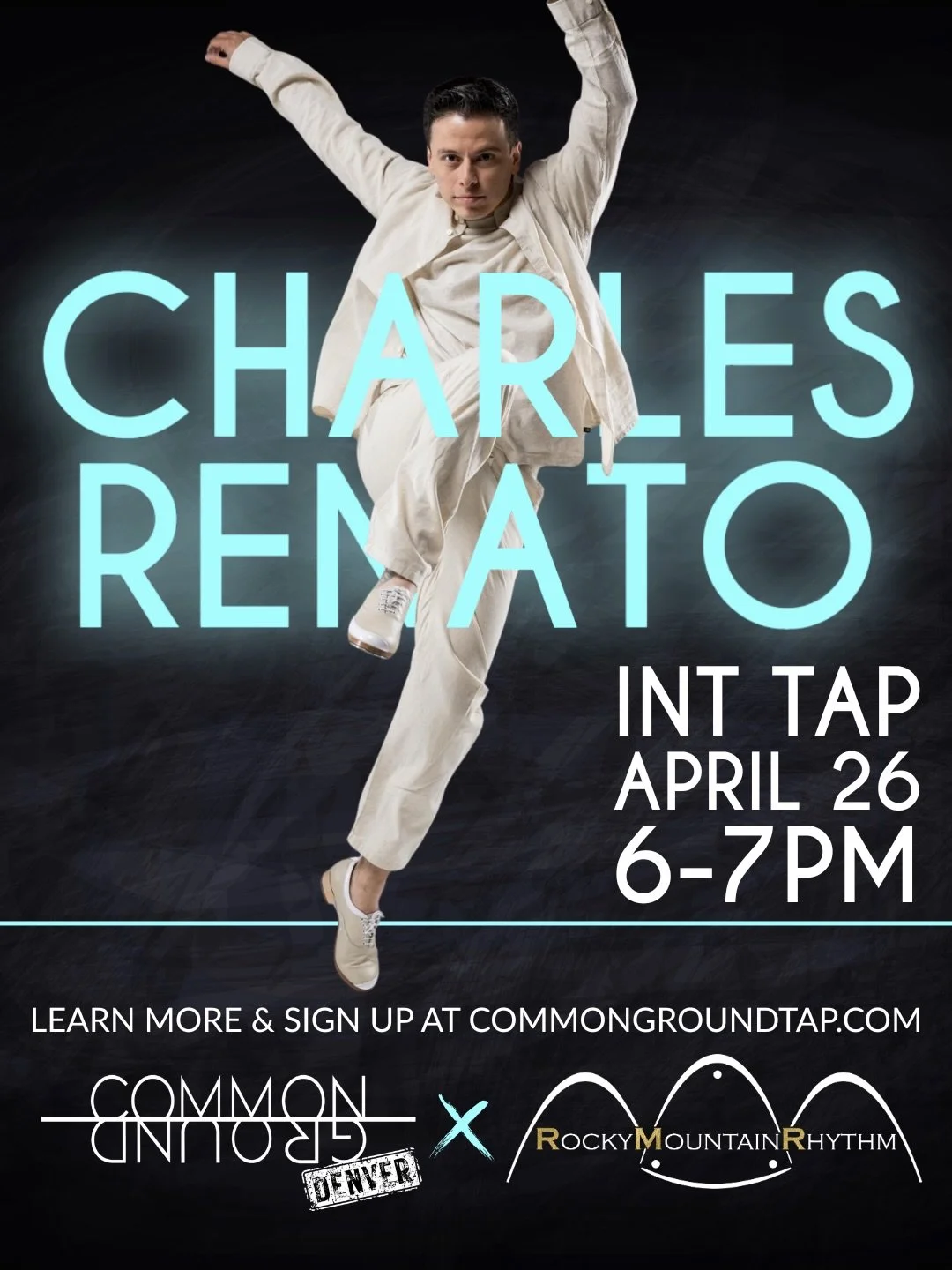 Colorado&hellip;get ready for @chrtap 🤍 Don&rsquo;t miss Charles Renato&rsquo;s masterclass in Littleton on April 26th! Sign up through our link in bio or at www.commongroundtap.com
#tapdance #colorado #denverdance #tapdancer