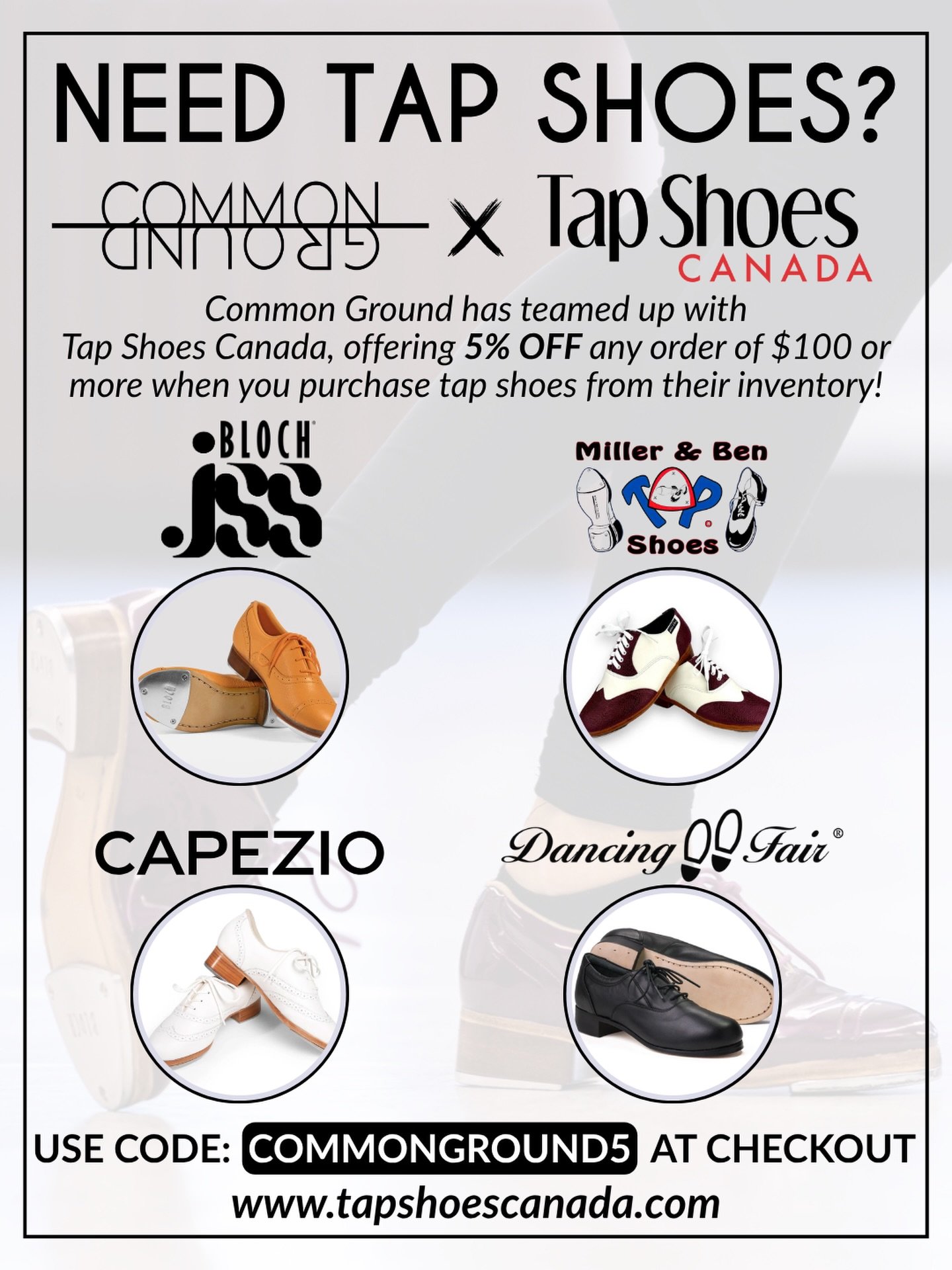 Take advantage of our discount code through @tapshoescanada right now!  Lick our link in bio or visit www.tapshoescanada.com. They have over 2,500 pairs of tap shoes to choose from, including the new orange JSams🧡 Shipping and tax info below. 

A ta